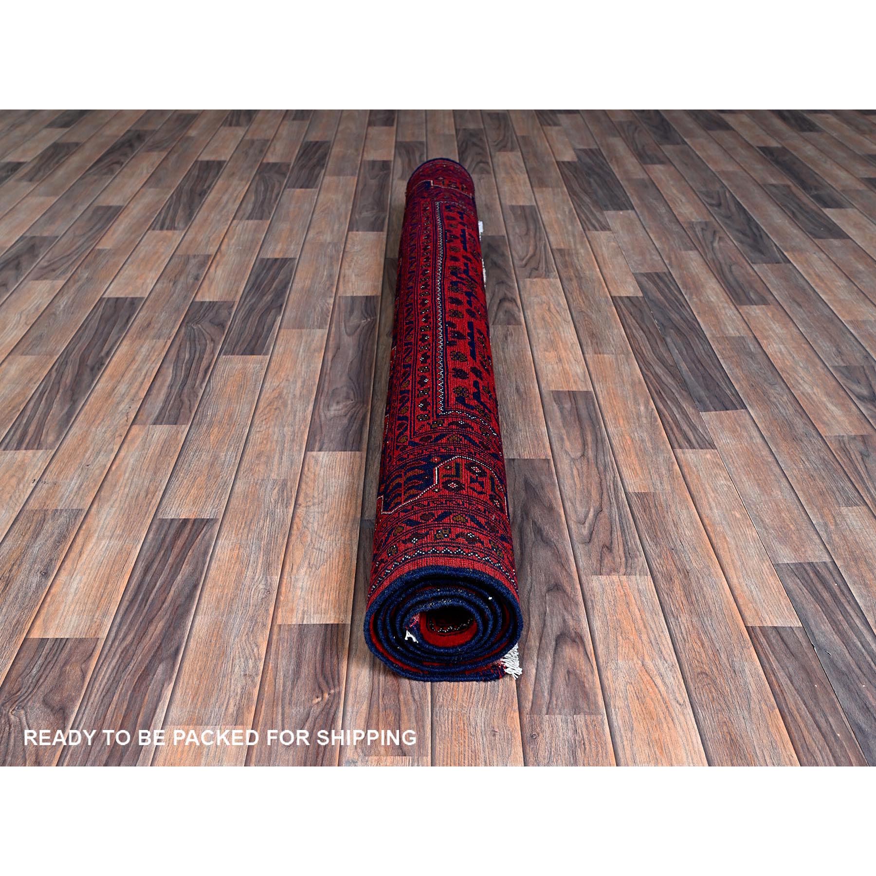 5'x6'4" Scarlet Red, Afghan Khamyab with Tribal Design, Pure Wool, Vegetable Dyes, Hand Knotted, Oriental Rug Sh662