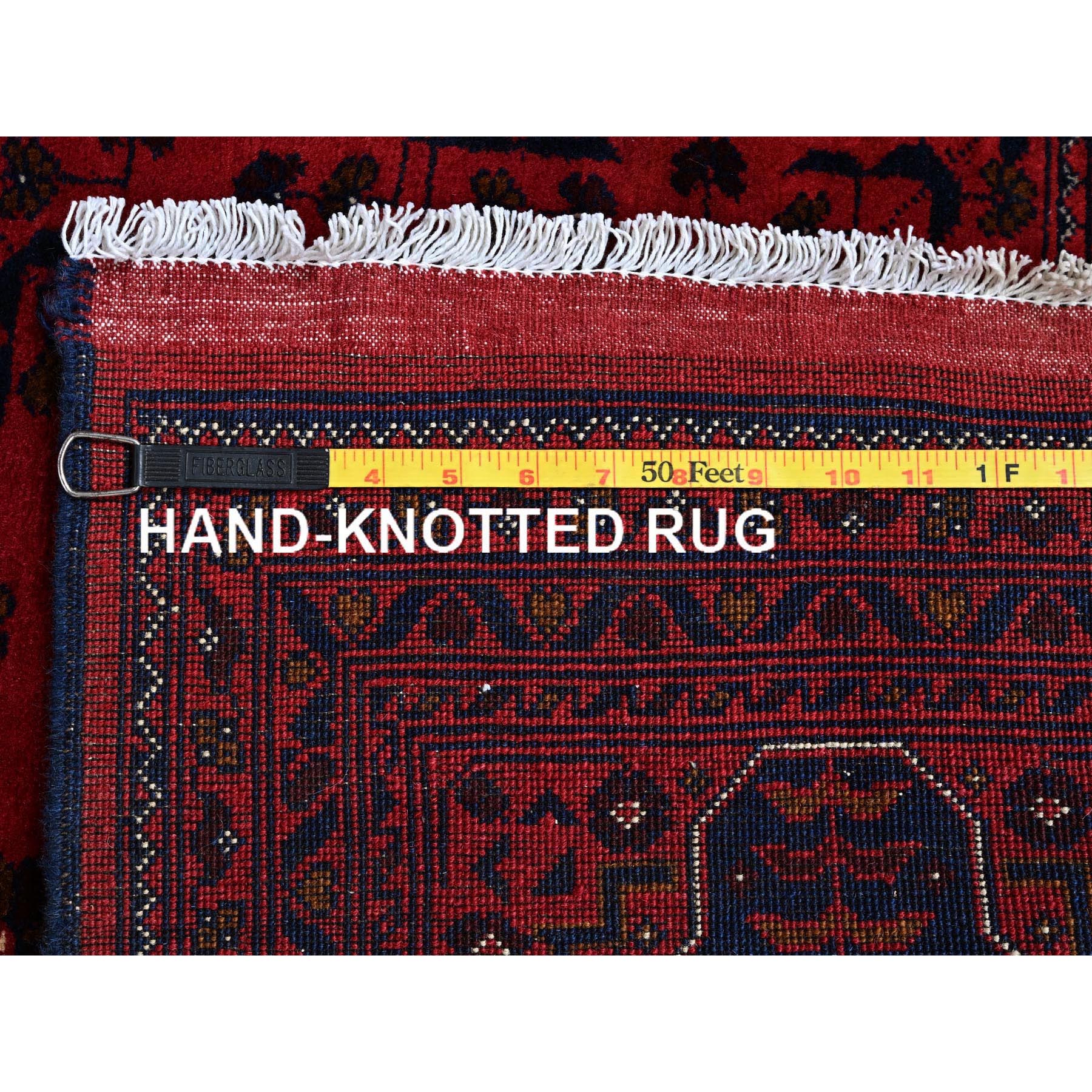 5'x6'4" Scarlet Red, Afghan Khamyab with Tribal Design, Pure Wool, Vegetable Dyes, Hand Knotted, Oriental Rug Sh662