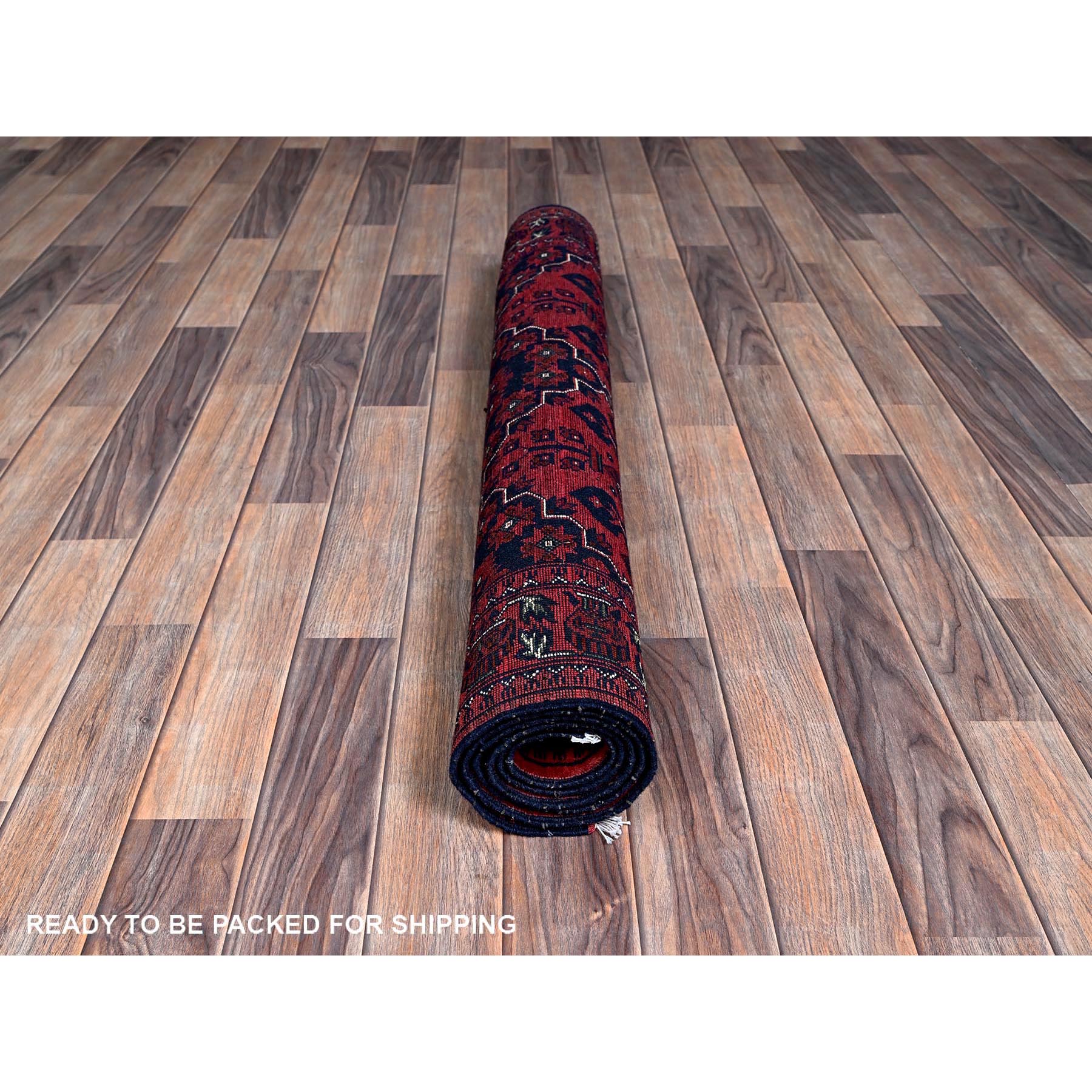 3'10"x6' Chili Red, Afghan Khamyab with Geometric Medallions Design, Hand Knotted, Pure Wool, Vegetable Dyes, Oriental Rug Sh667