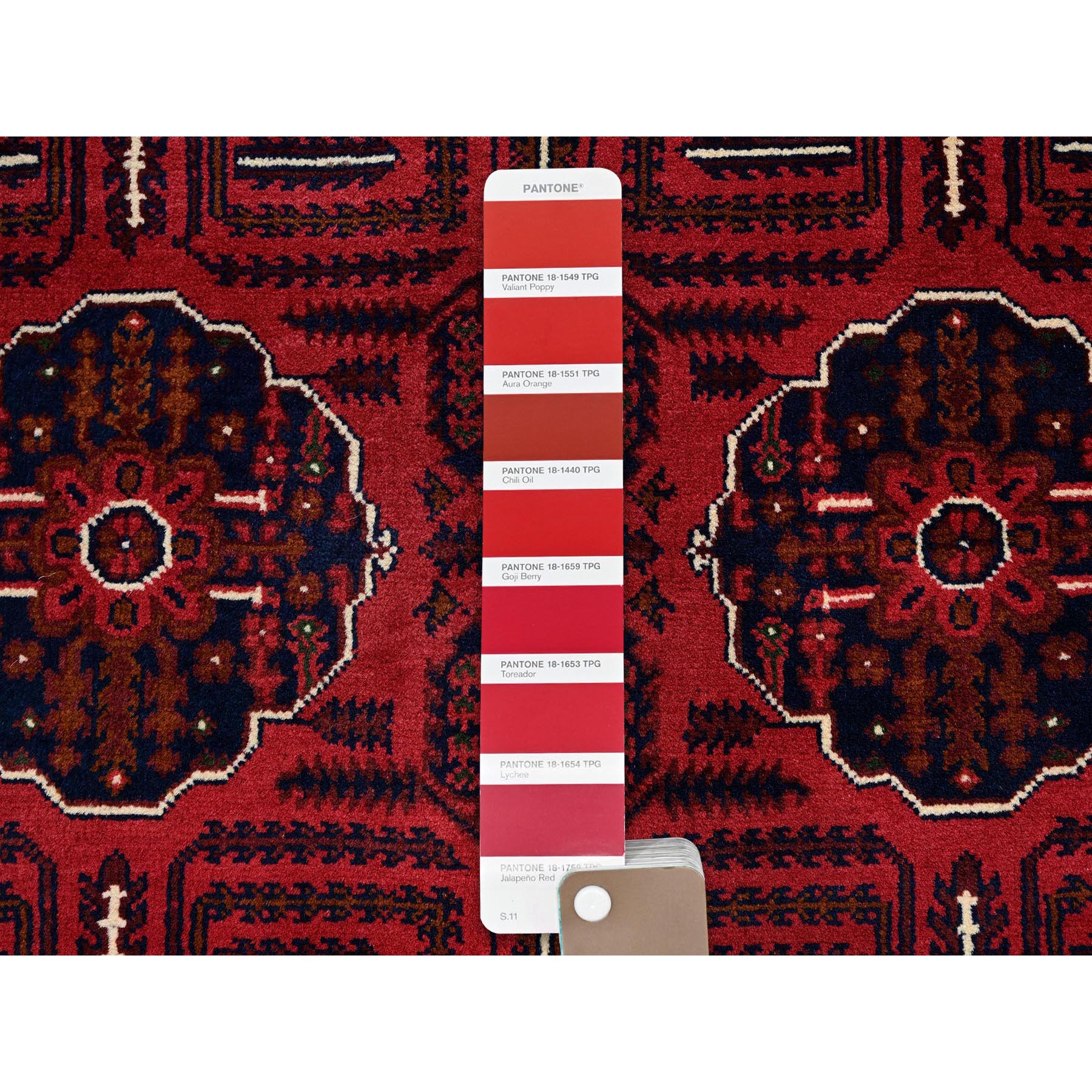 4'x6'4" Crimson Red, Afghan Khamyab with Tribal Medallions Design, Soft and Velvety Wool, Natural Dyes, Hand Knotted, Oriental Rug Sh669