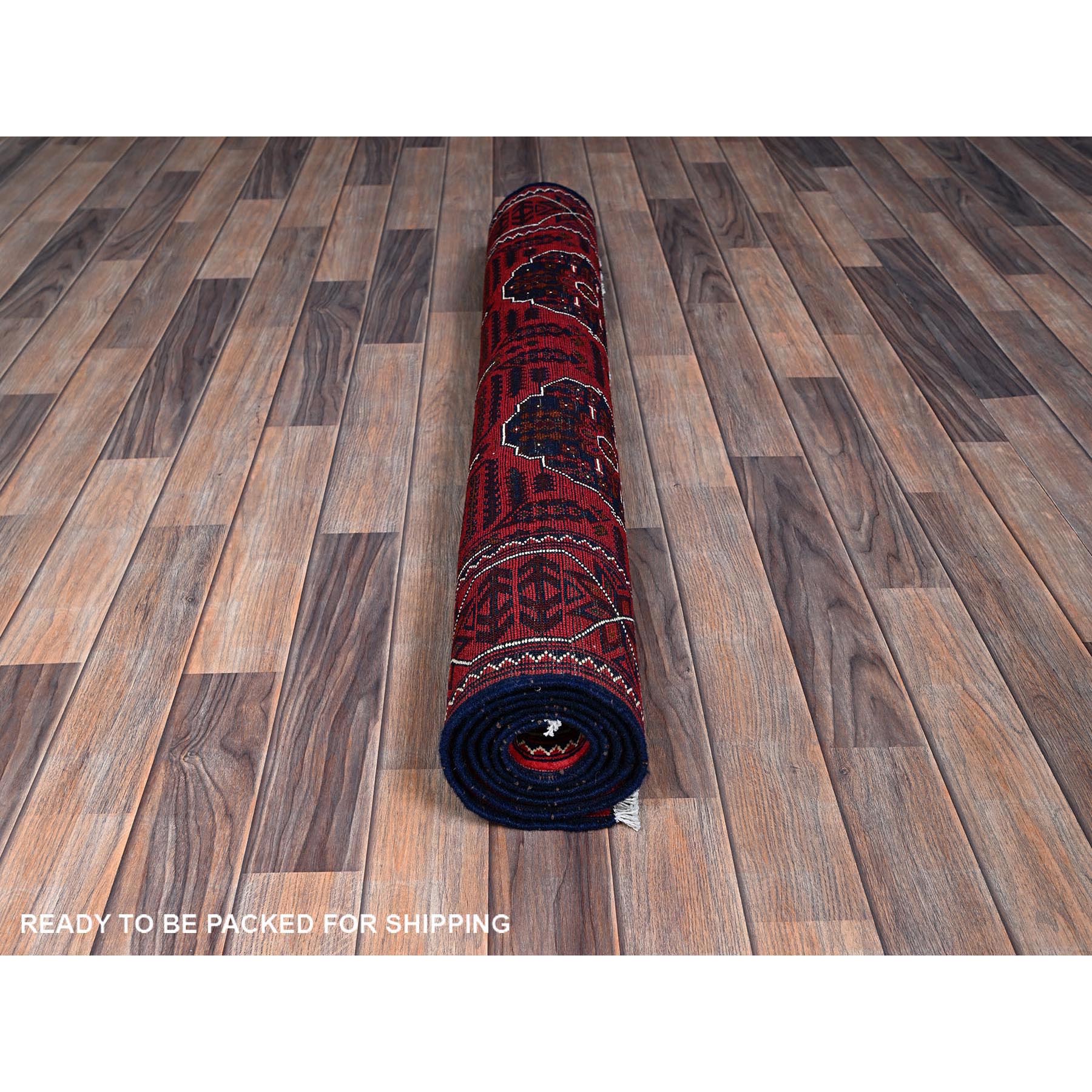 4'x6'4" Crimson Red, Afghan Khamyab with Tribal Medallions Design, Soft and Velvety Wool, Natural Dyes, Hand Knotted, Oriental Rug Sh669