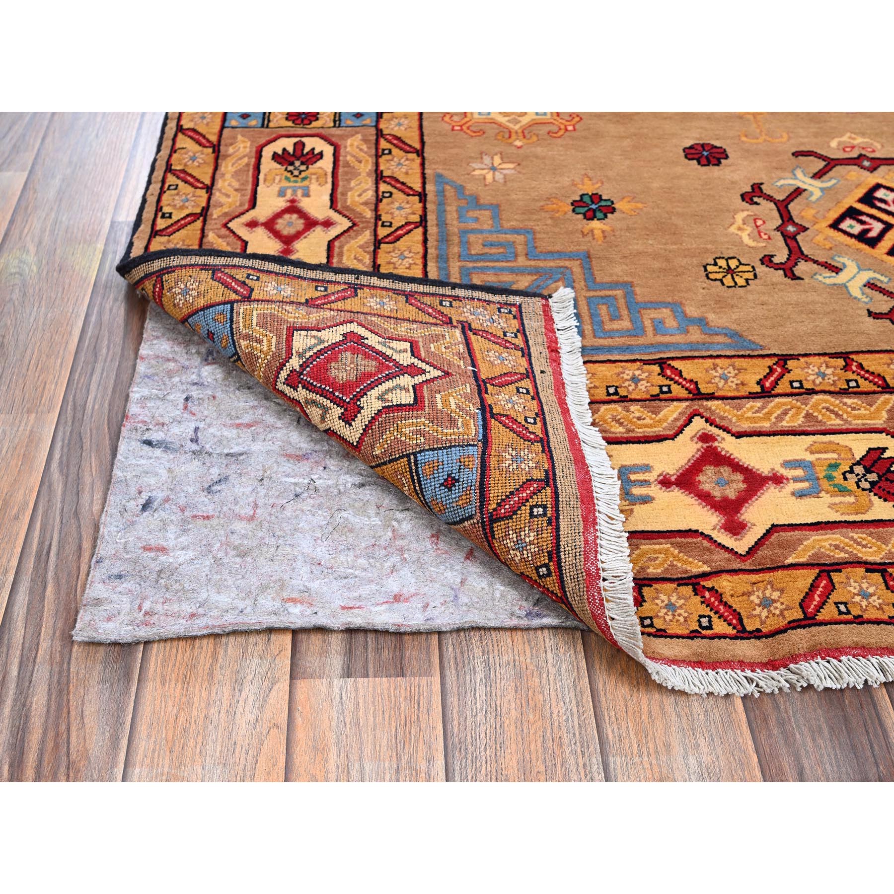 5'x6'10" Nugget Brown, Afghan Khamyab with Khotan Design, Hand Knotted, Soft and Velvety Wool, Vegetable Dyes, Oriental Rug Sh672