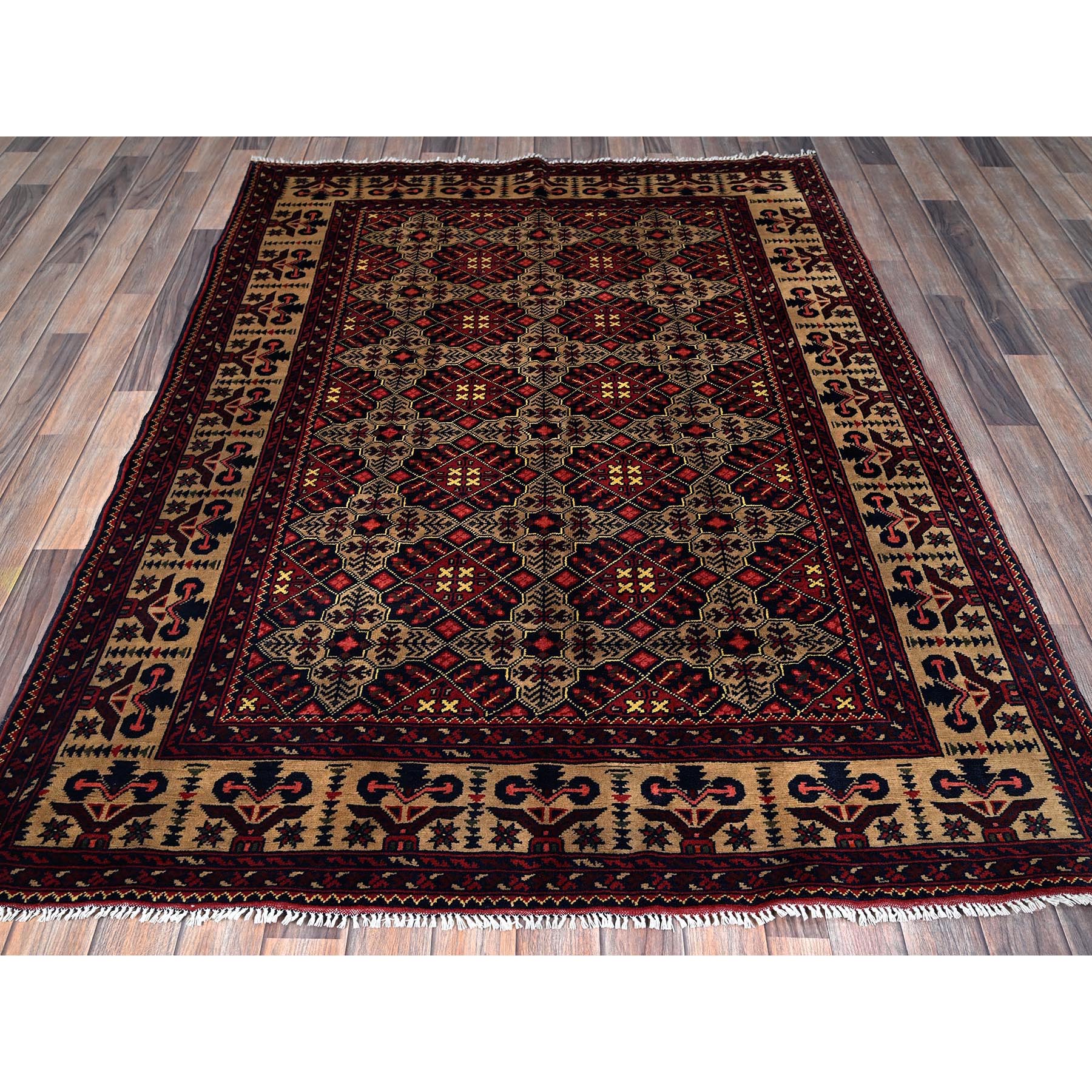 4'9"x6'1" Imperial Red, Afghan Khamyab with Unusual Light Color Background, Hand Knotted, Soft and Shiny Wool, Vegetable Dyes, Oriental Rug Sh673