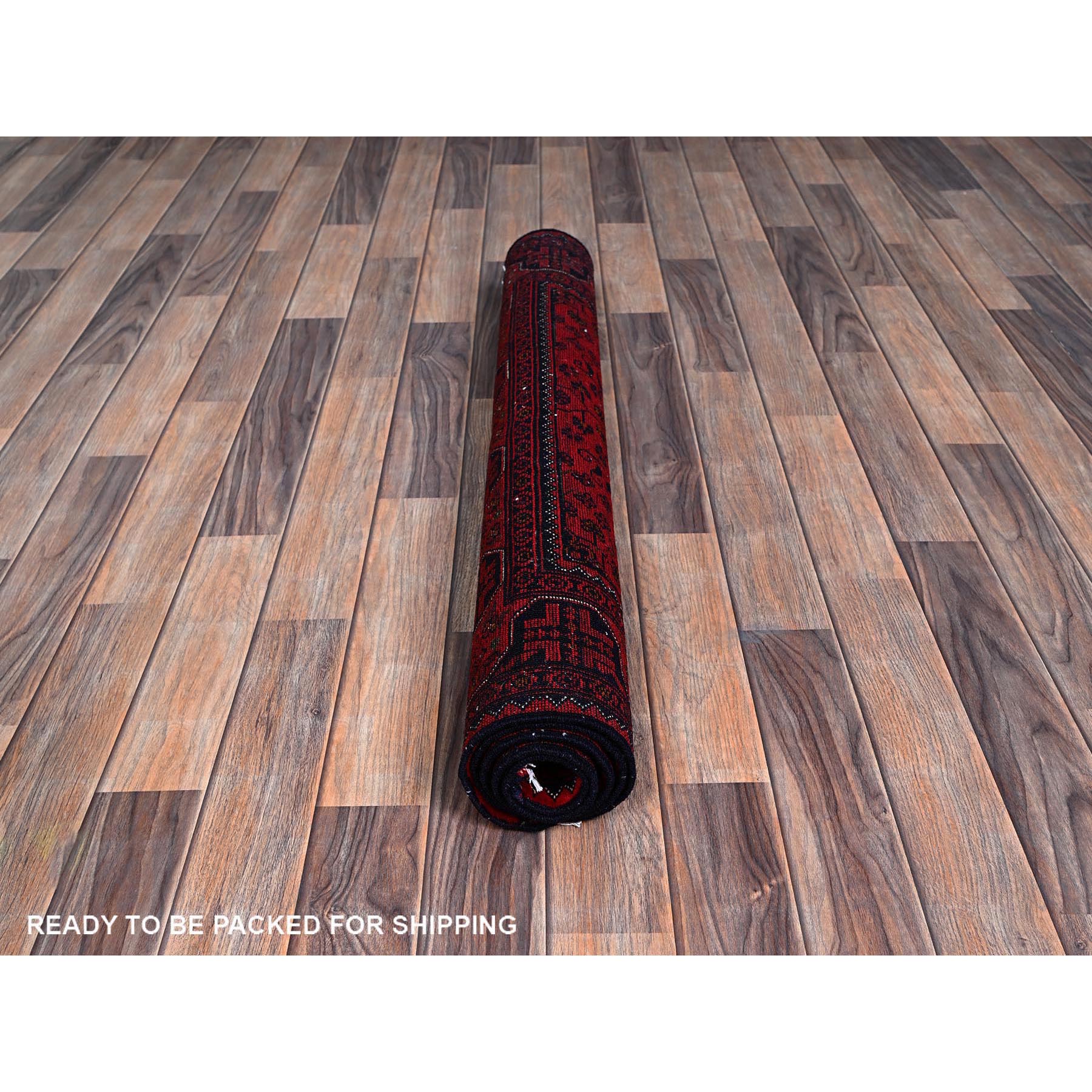 3'5"x5'2" Scarlet Red, Hand Knotted, Afghan Khamyab with Tribal Design, Vegetable Dyes, Soft and Shiny Wool, Oriental Rug Sh675