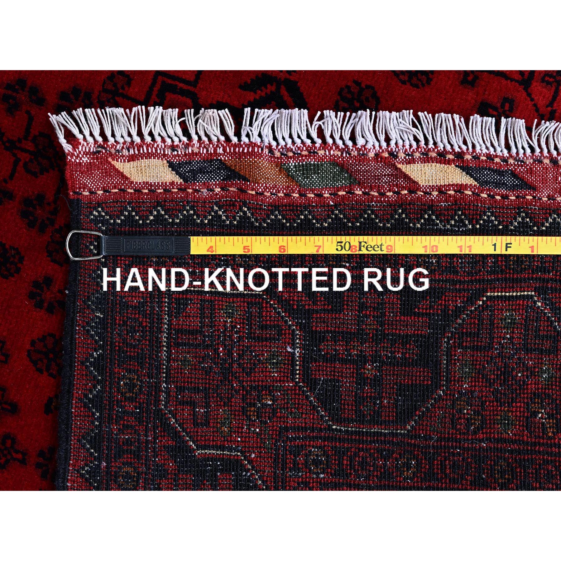 3'5"x5'2" Scarlet Red, Hand Knotted, Afghan Khamyab with Tribal Design, Vegetable Dyes, Soft and Shiny Wool, Oriental Rug Sh675
