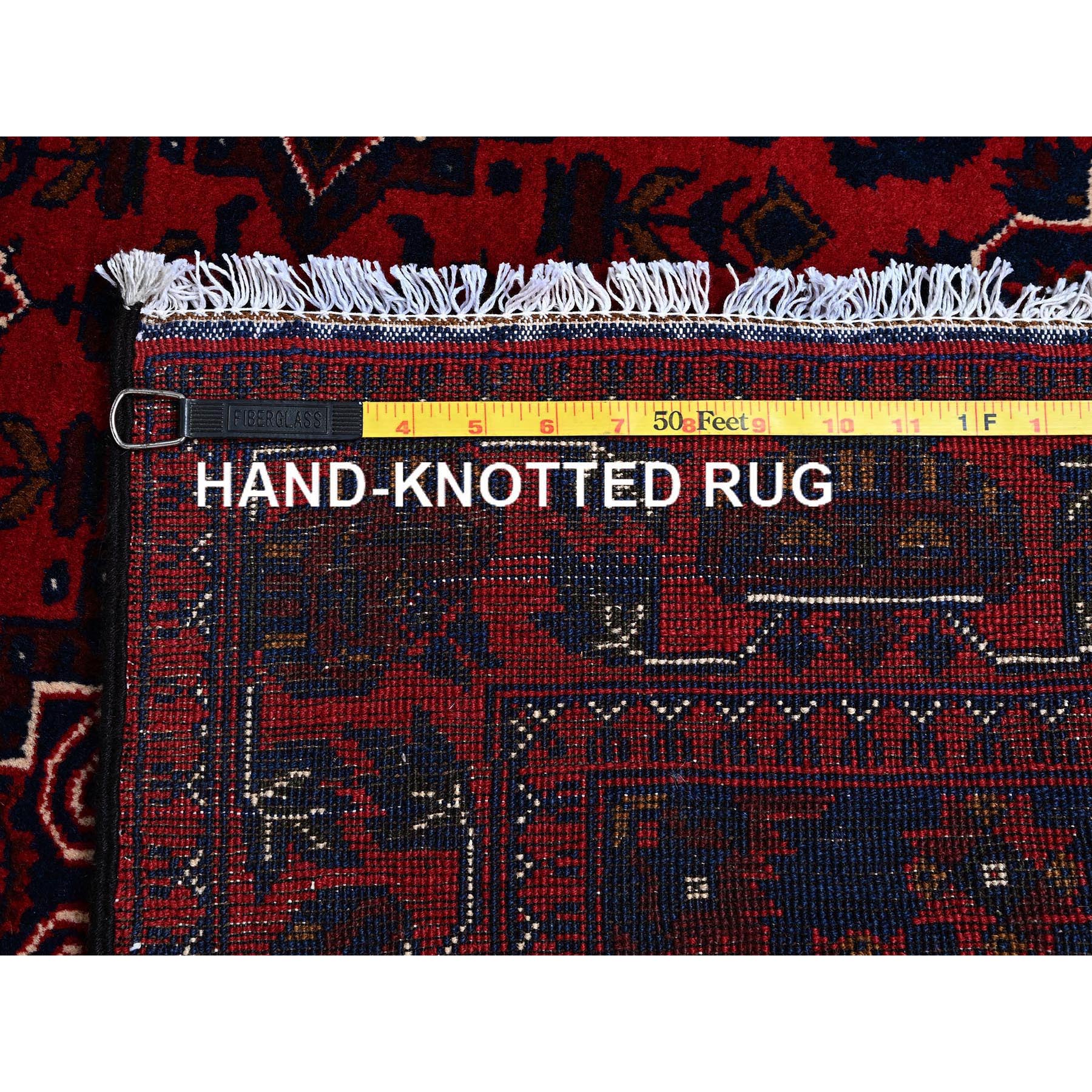 3'10"x5'7" Crimson Red, Afghan Khamyab with Geometric Design, Hand Knotted, Soft and Velvety Wool, Vegetable Dyes, Oriental Rug Sh676