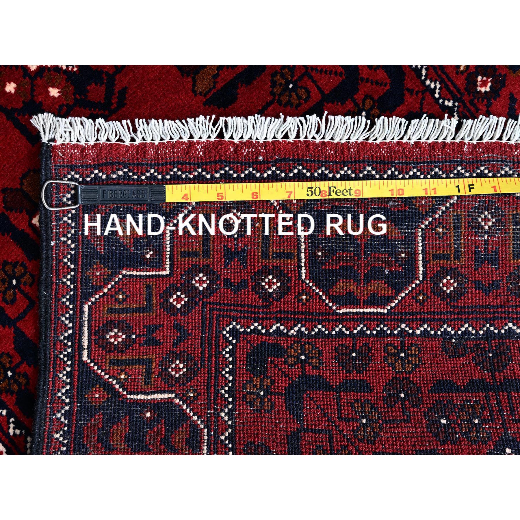 2'2"x5'4" Ruby Red, Afghan Khamyab with Tribal Medallions Design, Pure Wool, Vegetable Dyes, Hand Knotted, Short Runner, Oriental Rug Sh677