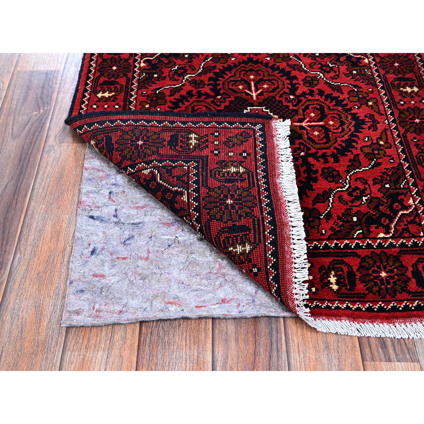 2'3"x5'2" Berry Red, Hand Knotted, Afghan Khamyab with Tribal Design, Vegetable Dyes, Soft and Velvety Wool, Short Runner, Oriental Rug Sh678