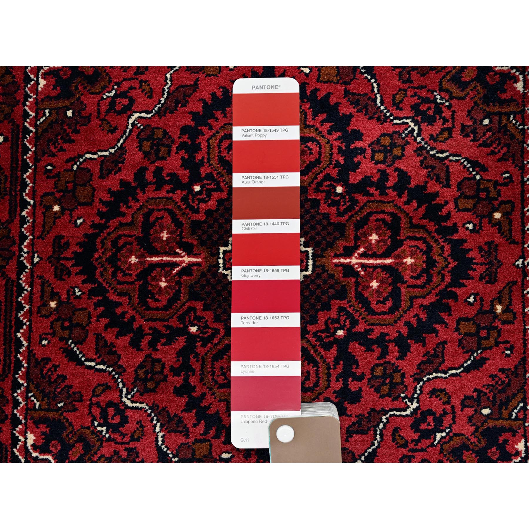 2'3"x5'2" Berry Red, Hand Knotted, Afghan Khamyab with Tribal Design, Vegetable Dyes, Soft and Velvety Wool, Short Runner, Oriental Rug Sh678