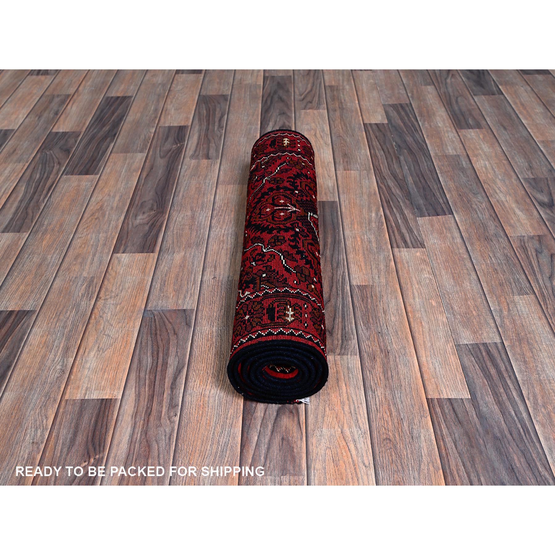 2'3"x5'2" Berry Red, Hand Knotted, Afghan Khamyab with Tribal Design, Vegetable Dyes, Soft and Velvety Wool, Short Runner, Oriental Rug Sh678