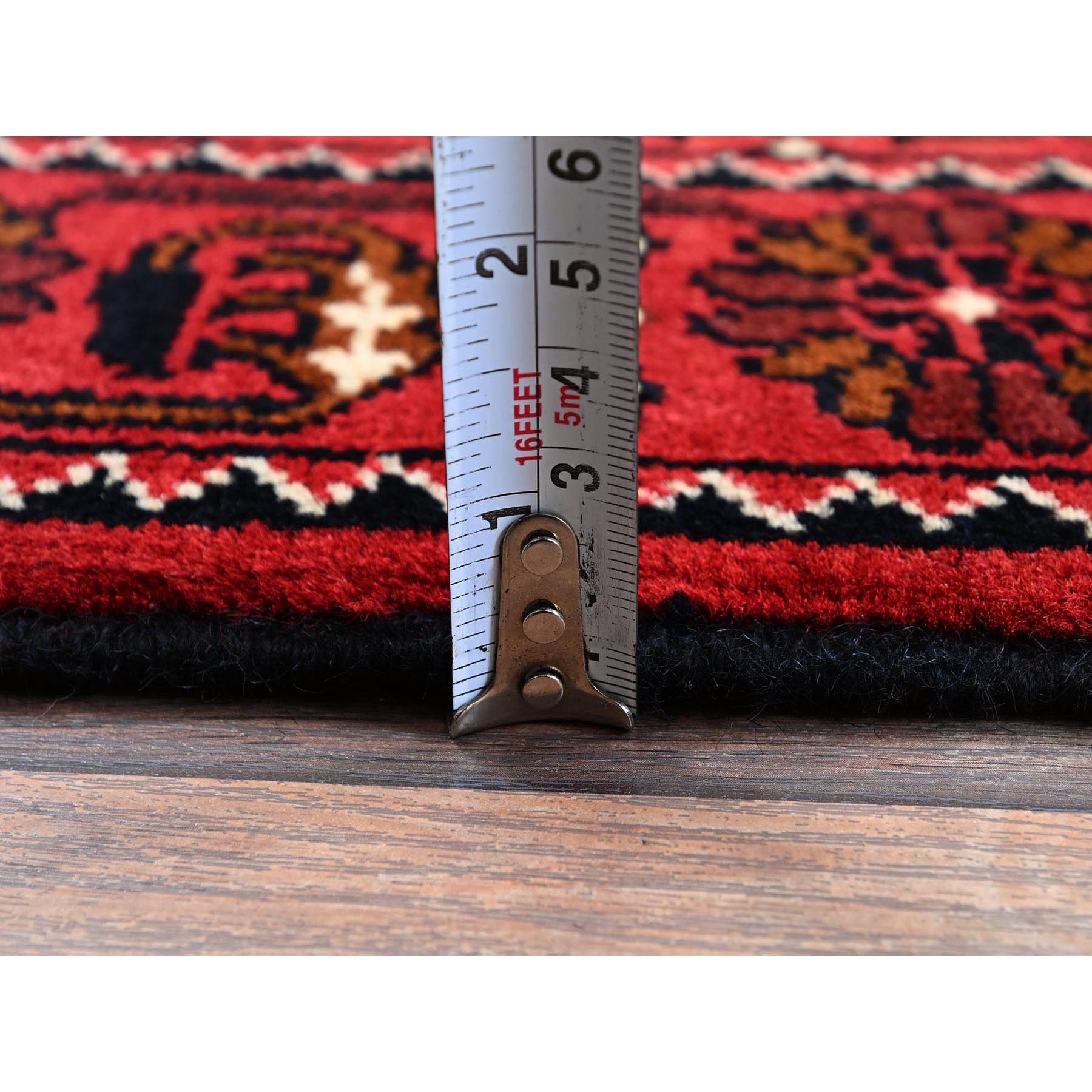 2'3"x5'2" Berry Red, Hand Knotted, Afghan Khamyab with Tribal Design, Vegetable Dyes, Soft and Velvety Wool, Short Runner, Oriental Rug Sh678