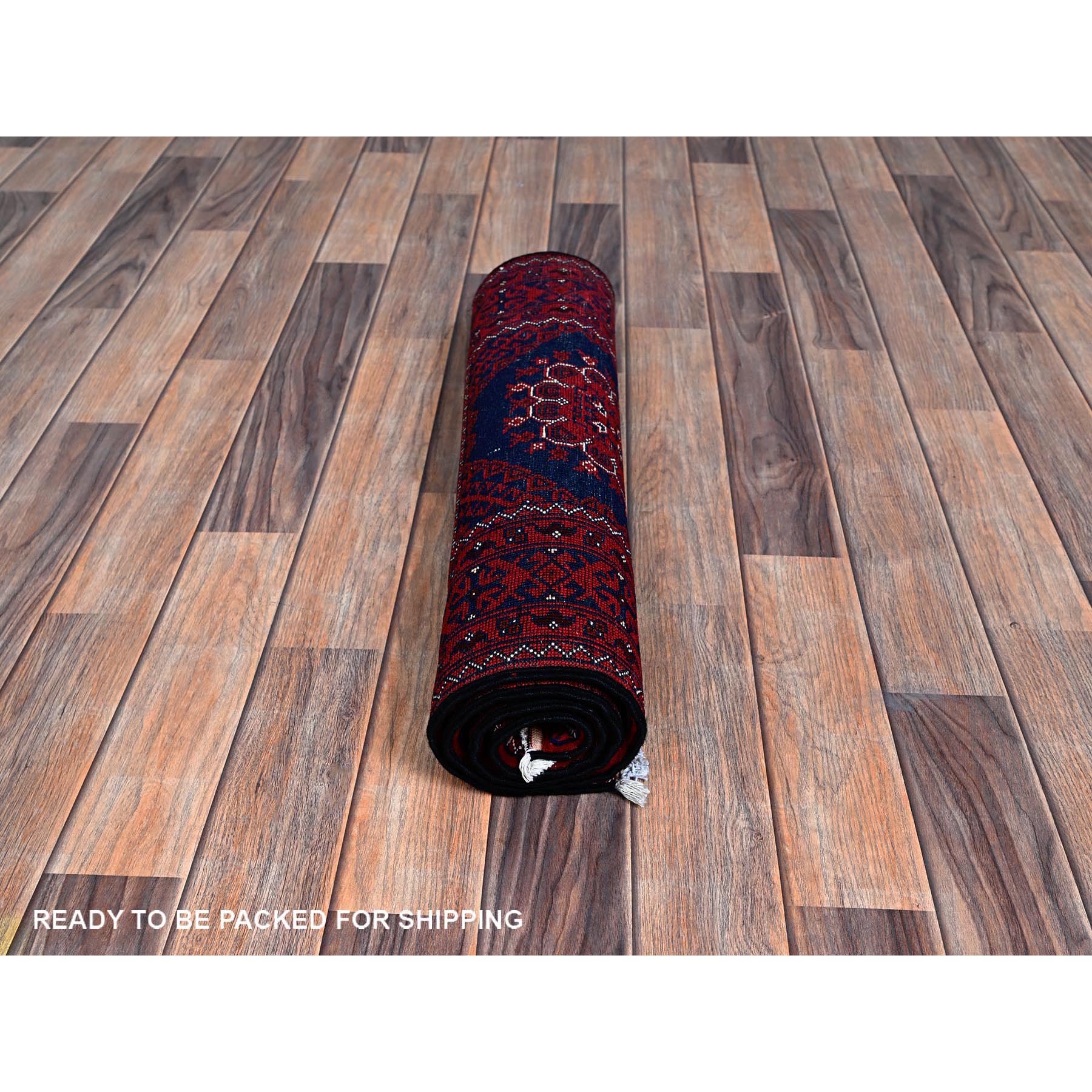 2'2"x4' Scarlet Red, Hand Knotted, Afghan Khamyab with Tribal Design, Pure Wool, Natural Dyes, Mat, Sample, Oriental Rug Sh679