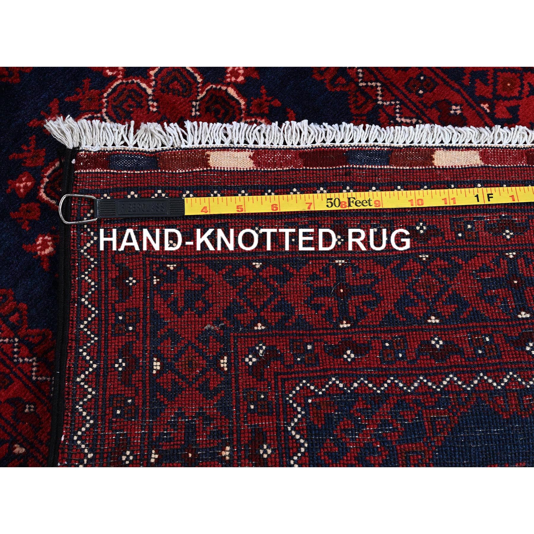 2'2"x4' Scarlet Red, Hand Knotted, Afghan Khamyab with Tribal Design, Pure Wool, Natural Dyes, Mat, Sample, Oriental Rug Sh679