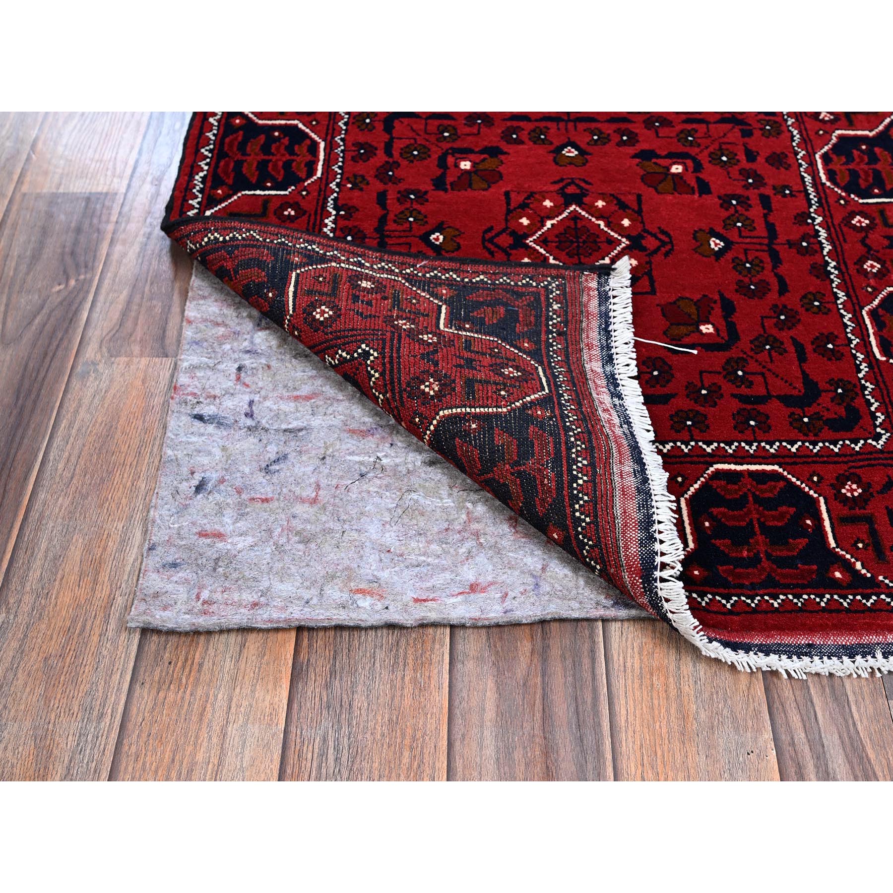 2'3"x4'10" Berry Red, Afghan Khamyab with Tribal Design, 100% Wool, Vegetable Dyes, Hand Knotted, Short Runner, Oriental Rug Sh682