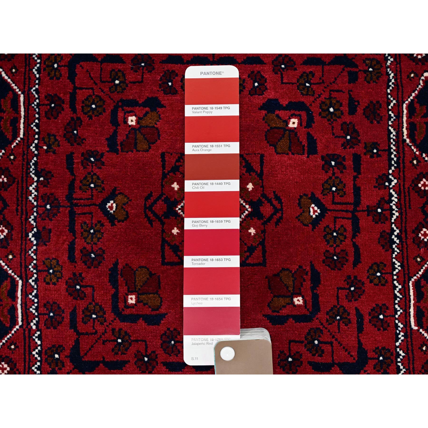 2'3"x4'10" Berry Red, Afghan Khamyab with Tribal Design, 100% Wool, Vegetable Dyes, Hand Knotted, Short Runner, Oriental Rug Sh682
