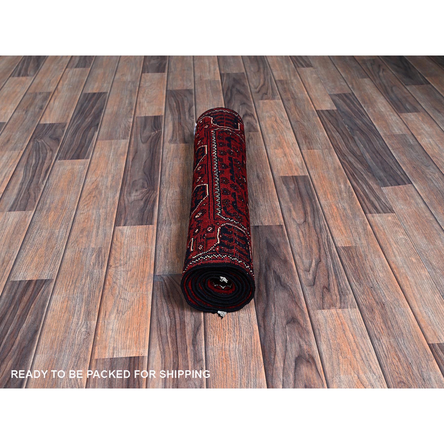 2'3"x4'10" Berry Red, Afghan Khamyab with Tribal Design, 100% Wool, Vegetable Dyes, Hand Knotted, Short Runner, Oriental Rug Sh682