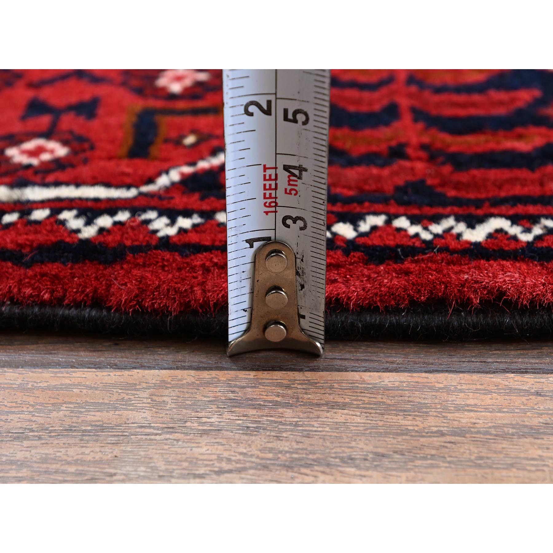 2'3"x4'10" Berry Red, Afghan Khamyab with Tribal Design, 100% Wool, Vegetable Dyes, Hand Knotted, Short Runner, Oriental Rug Sh682