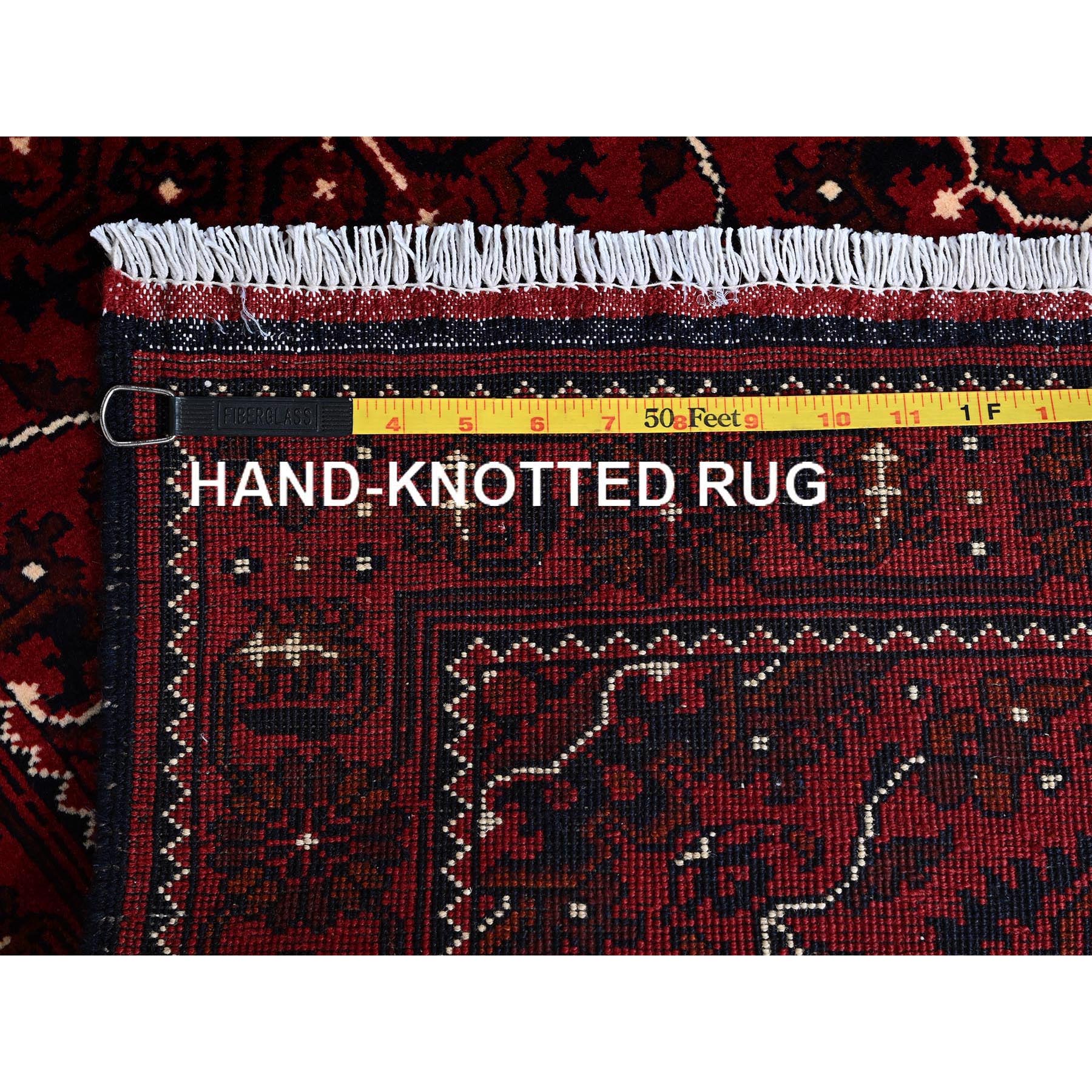 2'4'x5'2" Ruby Red, Afghan Khamyab with Tribal Design, Hand Knotted, Soft and Shiny Wool, Natural Dyes, Short Runner, Oriental Rug Sh684