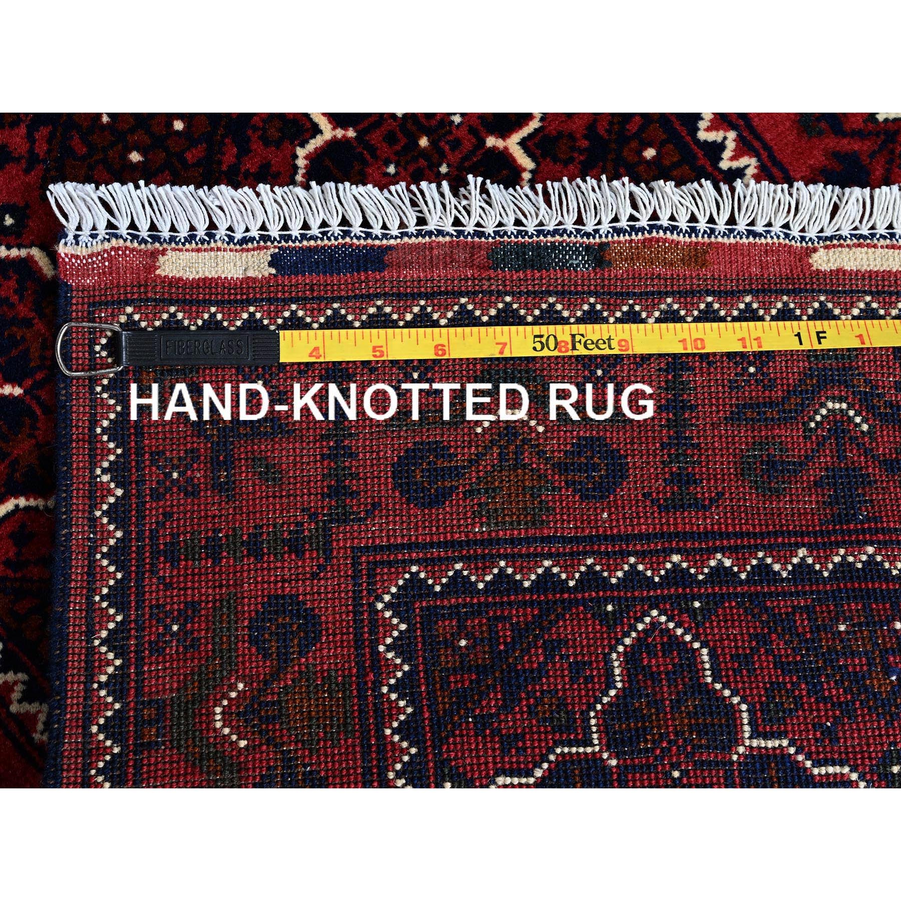 2'2"x4'4" Berry Red, Afghan Khamyab with Geometric Design, Hand Knotted, Soft and Shiny Wool, Vegetable Dyes, Short Runner, Oriental Rug Sh686