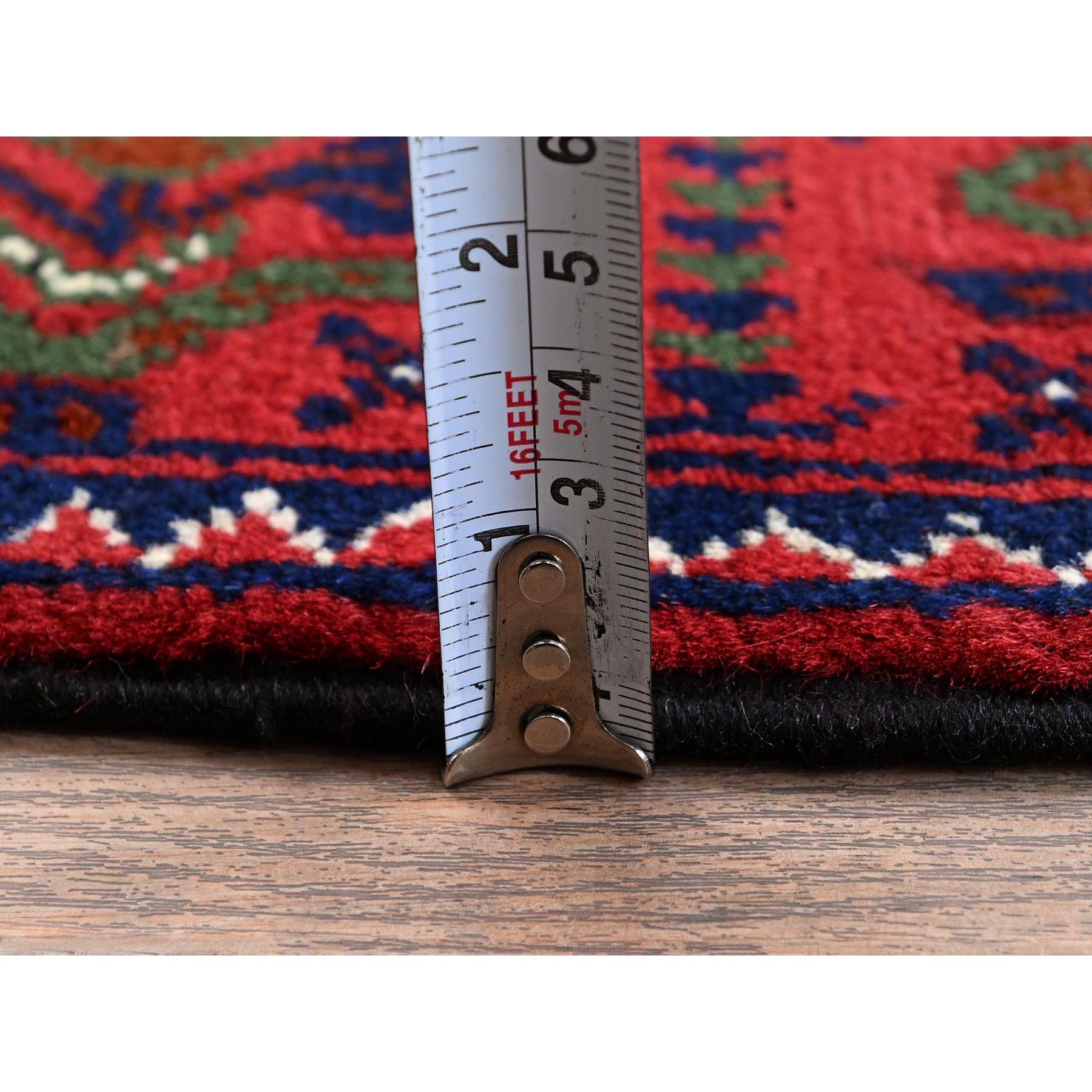 2'3"x4'8" Chili Red, Hand Knotted, Afghan Khamyab with Geometric Pattern, Pure Wool, Natural Dyes, Short Runner, Oriental Rug Sh687
