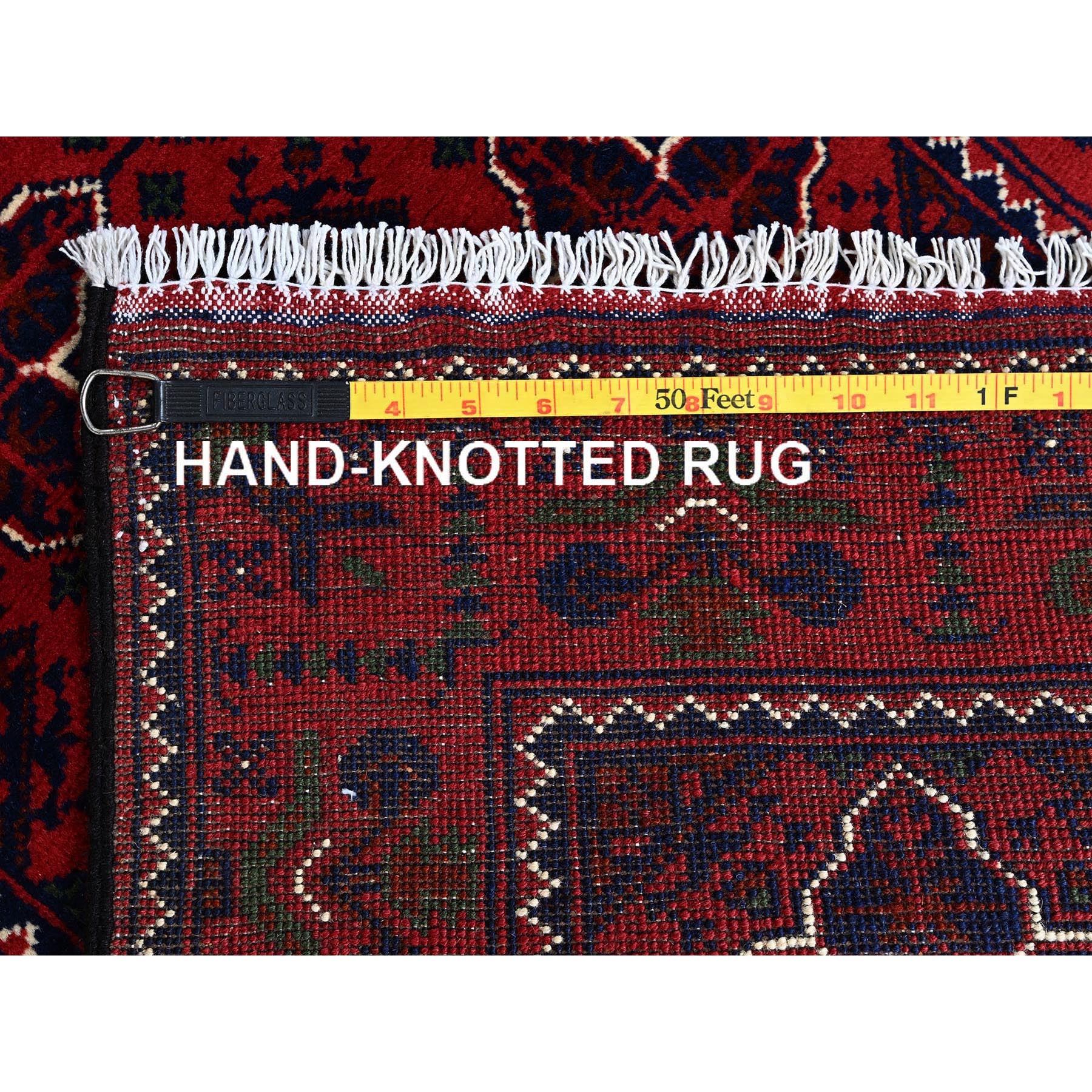 2'3"x4'8" Chili Red, Hand Knotted, Afghan Khamyab with Geometric Pattern, Pure Wool, Natural Dyes, Short Runner, Oriental Rug Sh687