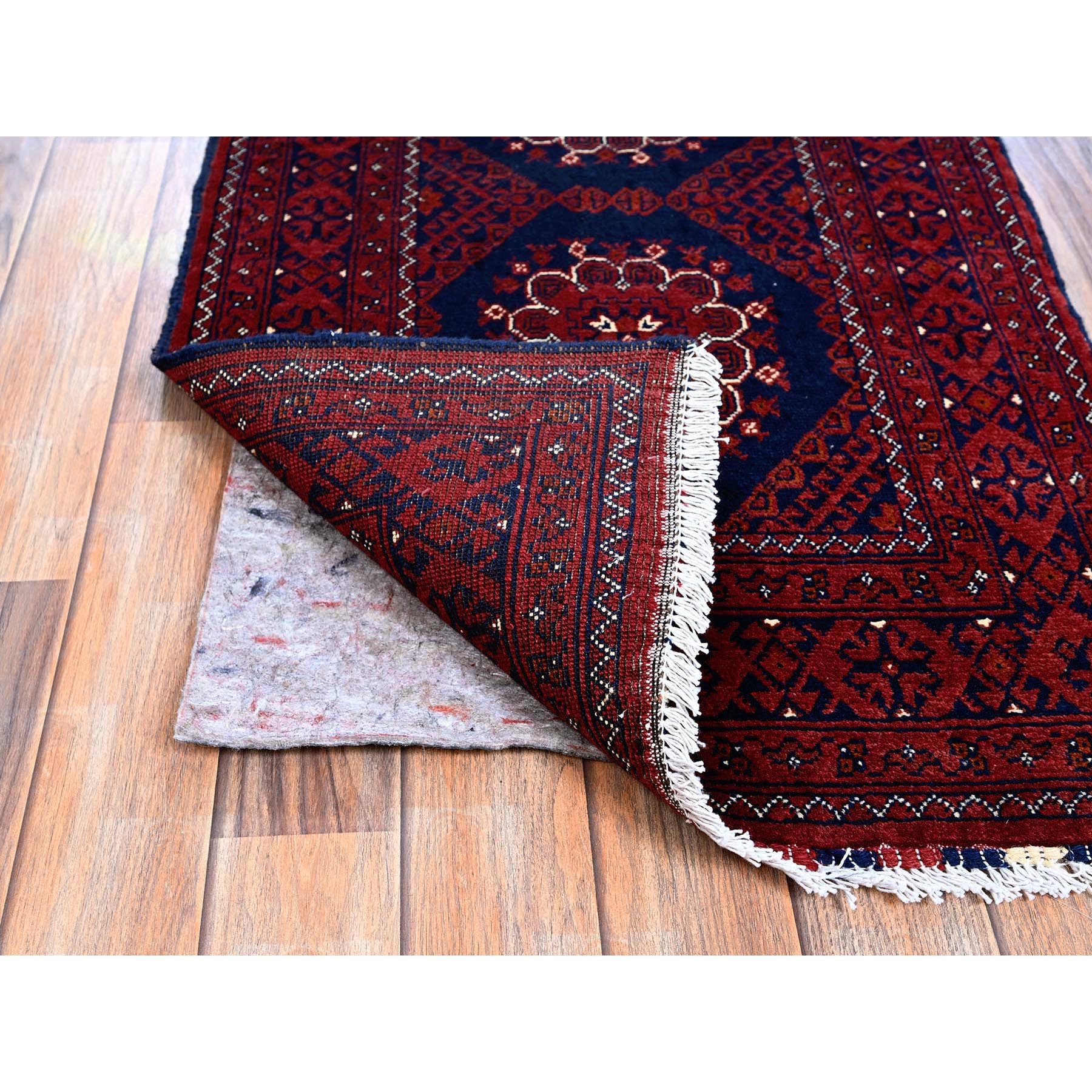 2'2"x4'8" Chili Red, Afghan Khamyab with Tribal Medallions Design, Hand Knotted, Pure Wool, Vegetable Dyes, Short Runner, Oriental Rug Sh689