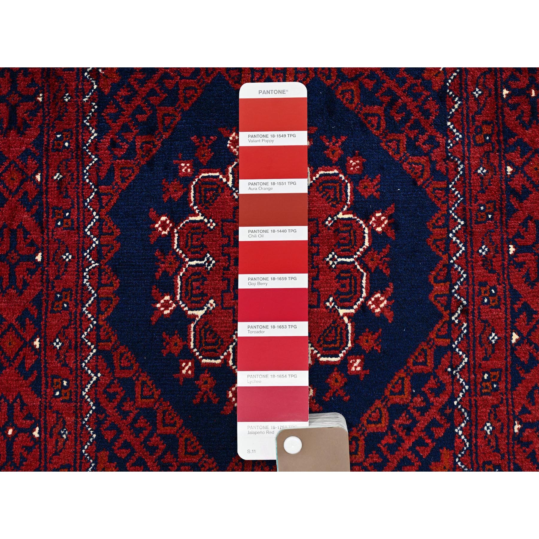 2'2"x4'8" Chili Red, Afghan Khamyab with Tribal Medallions Design, Hand Knotted, Pure Wool, Vegetable Dyes, Short Runner, Oriental Rug Sh689