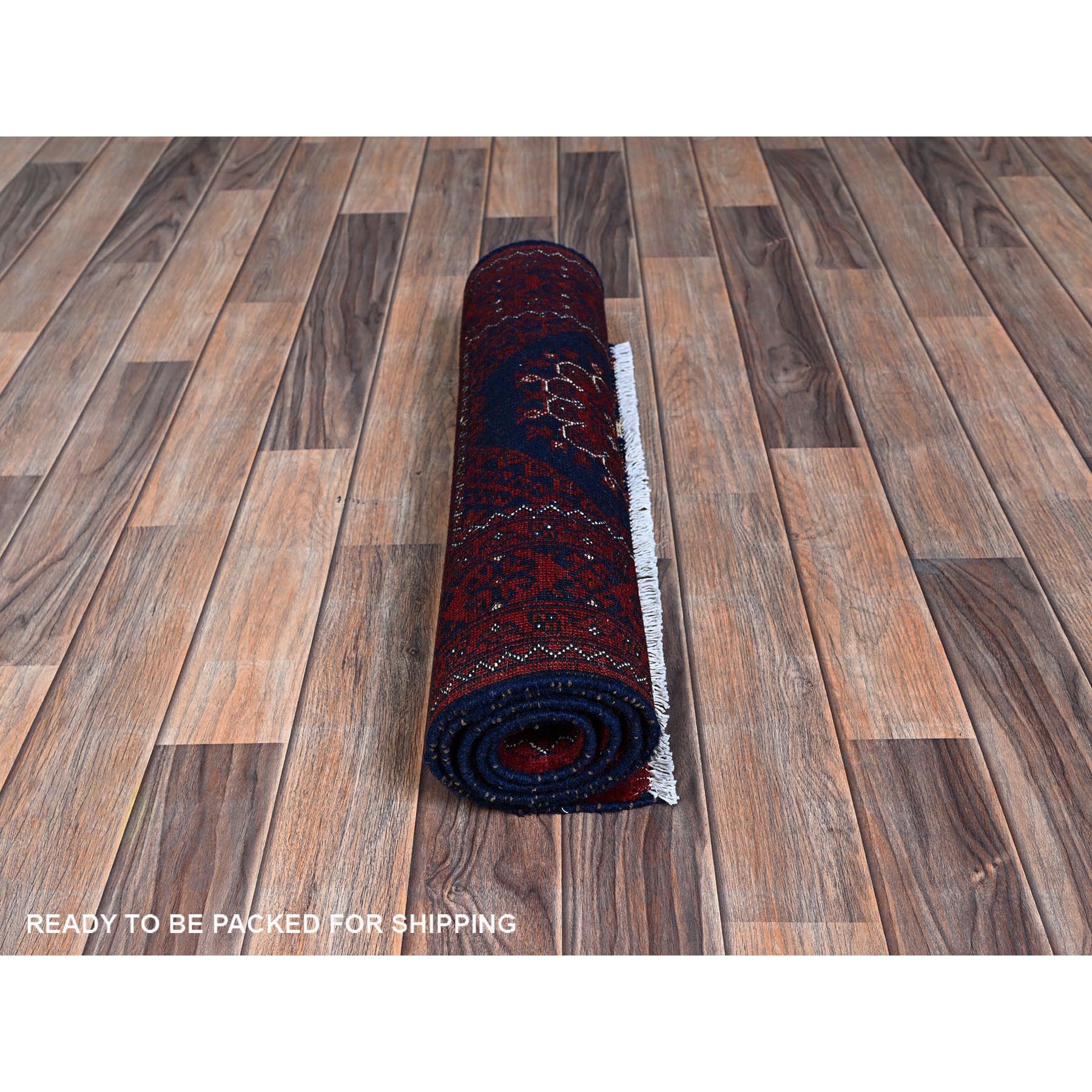 2'2"x4'8" Chili Red, Afghan Khamyab with Tribal Medallions Design, Hand Knotted, Pure Wool, Vegetable Dyes, Short Runner, Oriental Rug Sh689