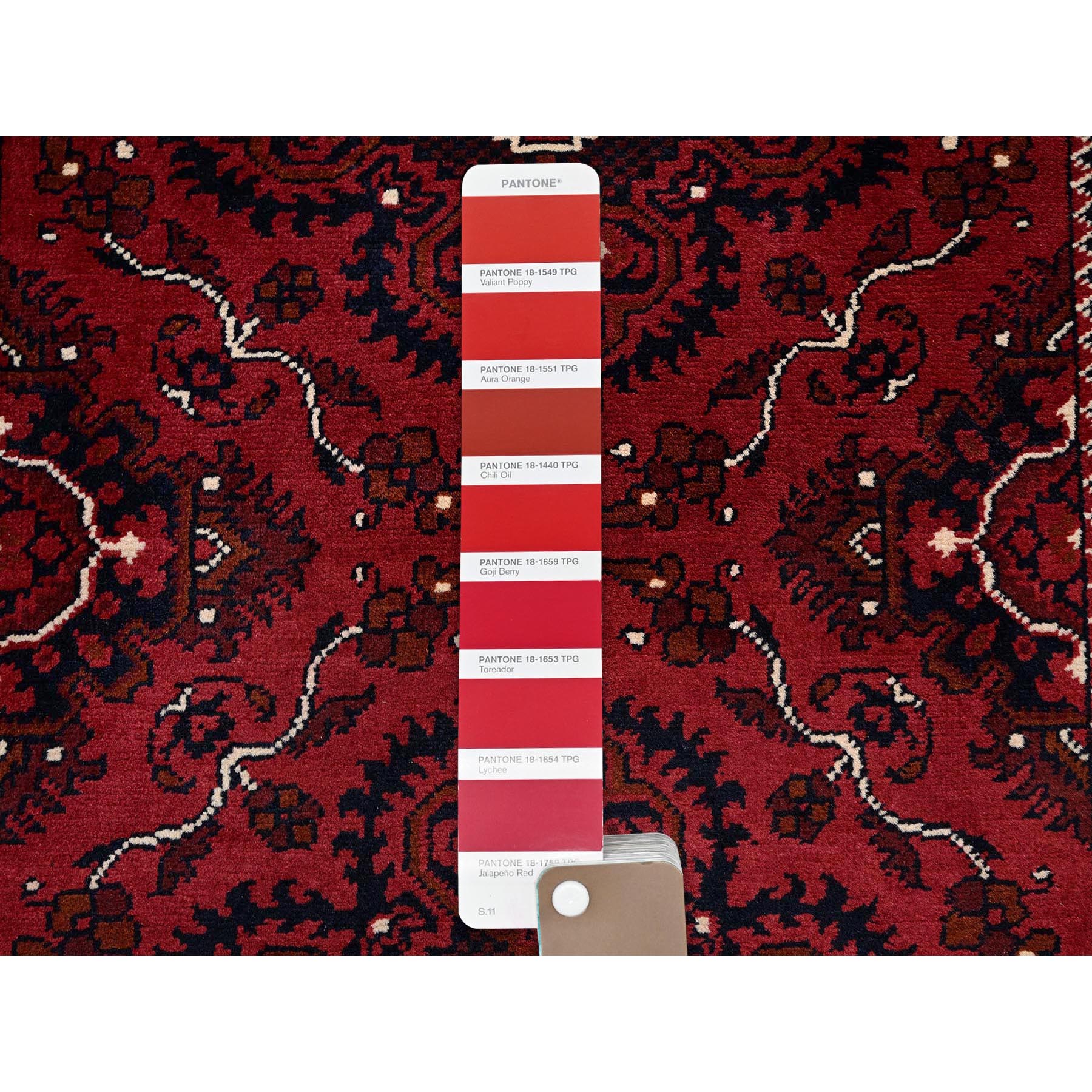 2'7"x5'2" Berry Red, Afghan Khamyab with Tribal Medallions Design, Hand Knotted, Soft and Velvety Wool, Vegetable Dyes, Short Runner, Oriental Rug Sh690