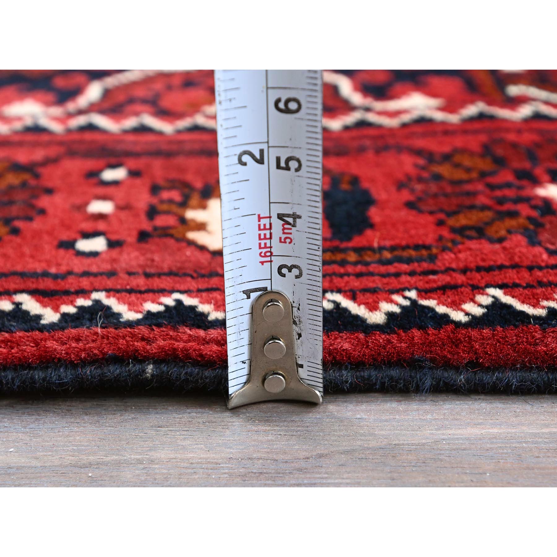 2'7"x5'2" Berry Red, Afghan Khamyab with Tribal Medallions Design, Hand Knotted, Soft and Velvety Wool, Vegetable Dyes, Short Runner, Oriental Rug Sh690