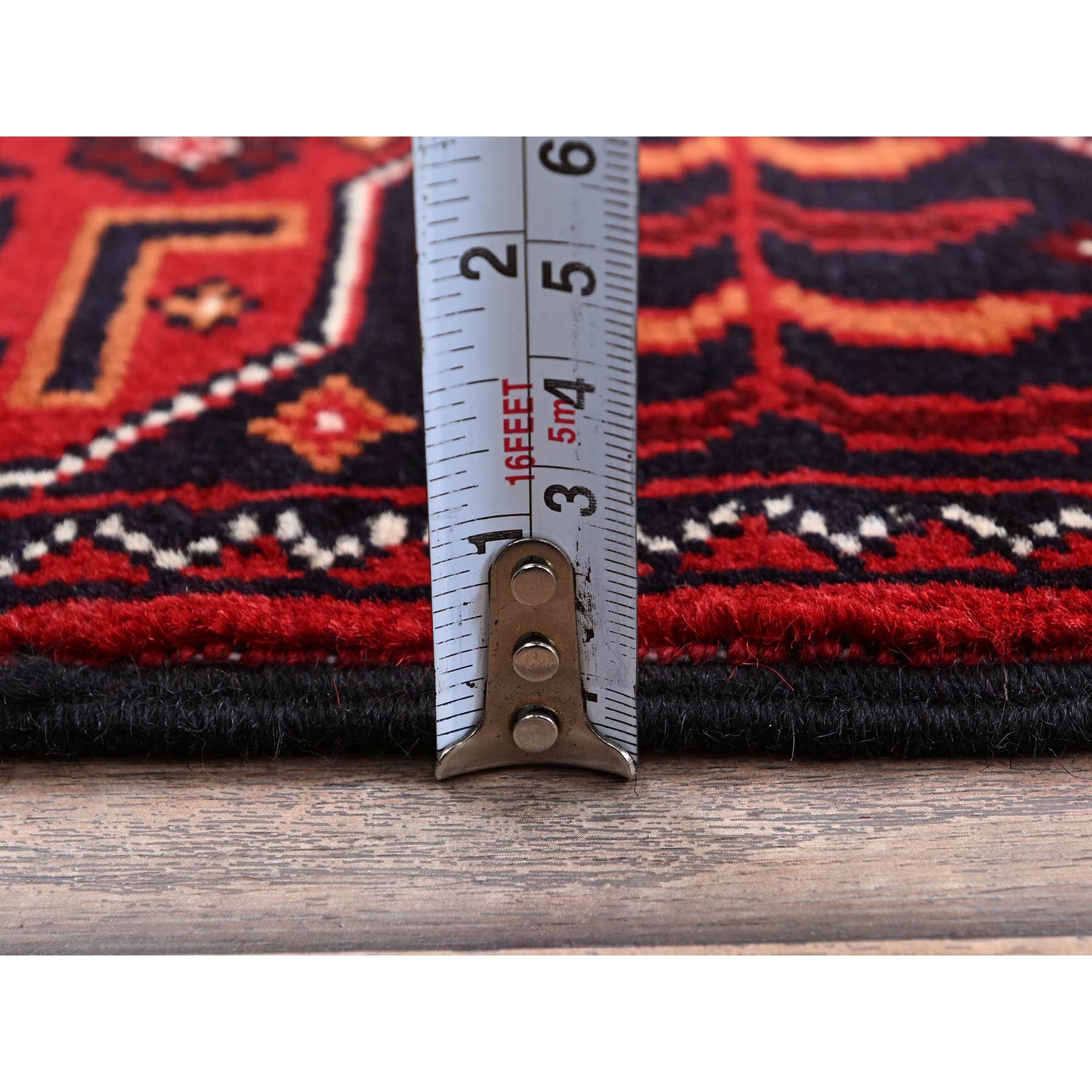 2'3"x5'4" Crimson Red, Afghan Khamyab with Geometric Pattern, Hand Knotted, Soft and Velvety Wool, Vegetable Dyes, Short Runner, Oriental Rug Sh693
