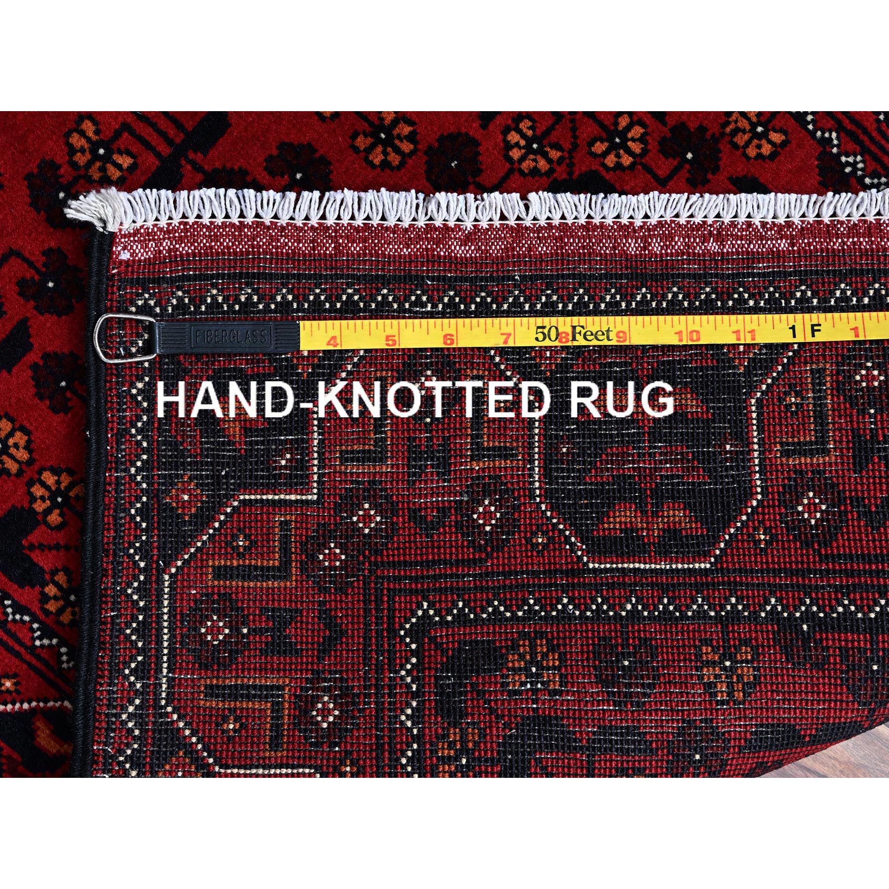 2'3"x5'4" Crimson Red, Afghan Khamyab with Geometric Pattern, Hand Knotted, Soft and Velvety Wool, Vegetable Dyes, Short Runner, Oriental Rug Sh693