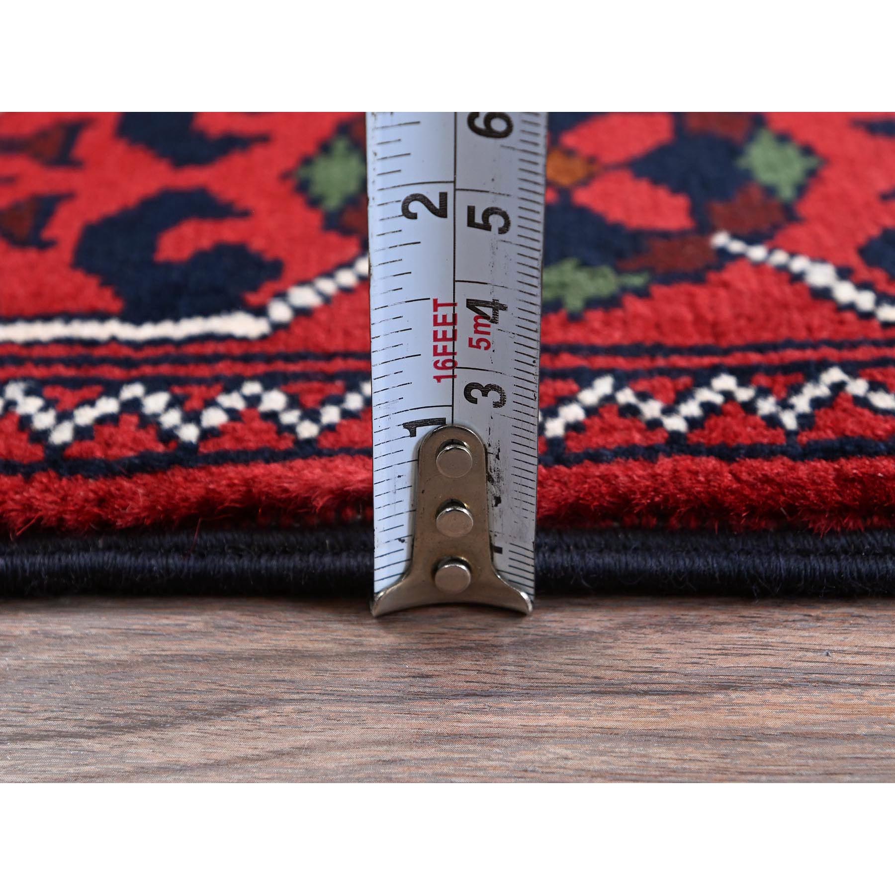 2'4"x5'8" Angels Red, Afghan Khamyab with Geometric Pattern, Soft and Velvety Wool, Hand Knotted, Vegetable Dyes, Short Runner, Oriental Rug Sh698