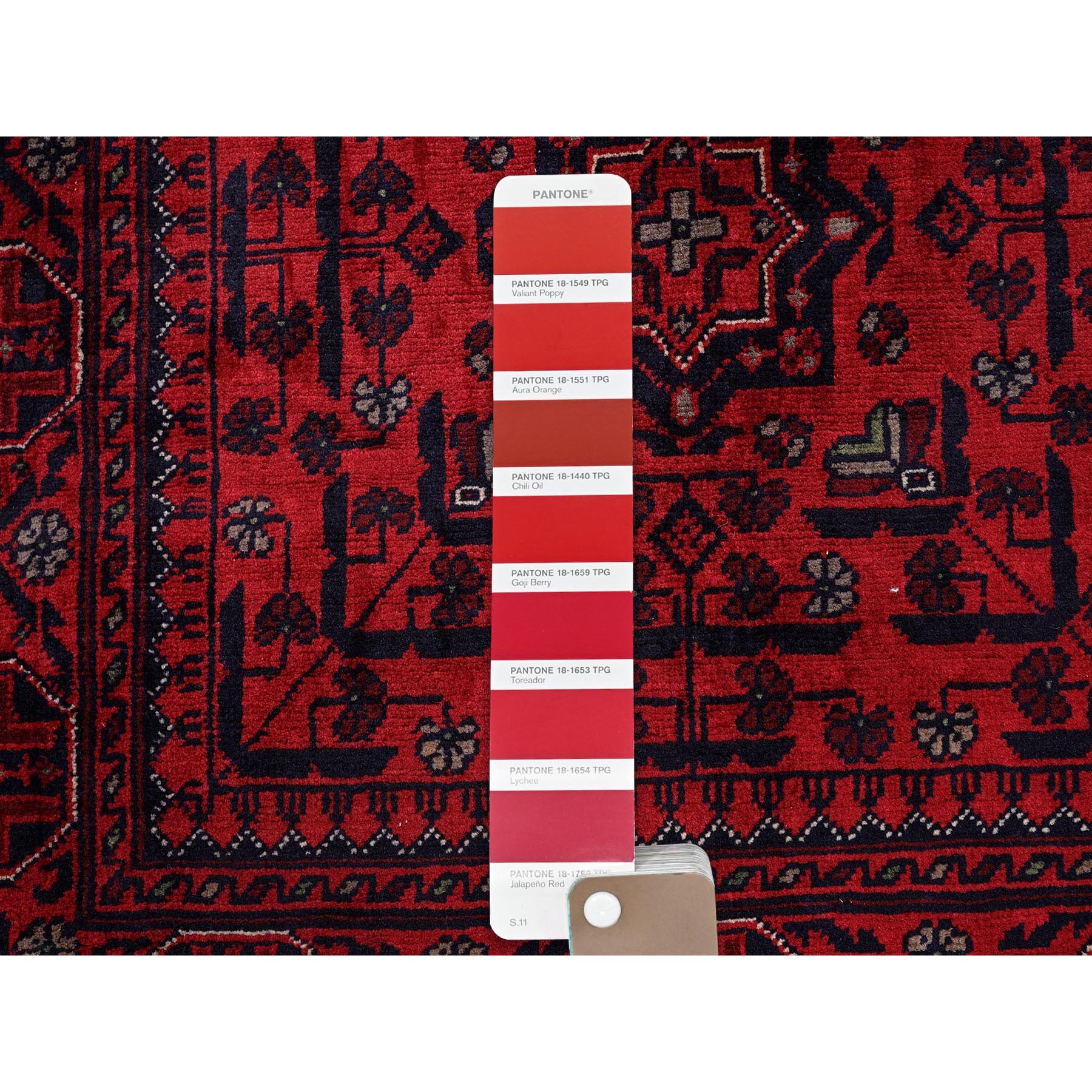 2'8"x4' Berry Red, Afghan Khamyab with Geometric Design, Hand Knotted, Soft Wool, Natural Dyes, Mat, Sample, Oriental Rug Sh701