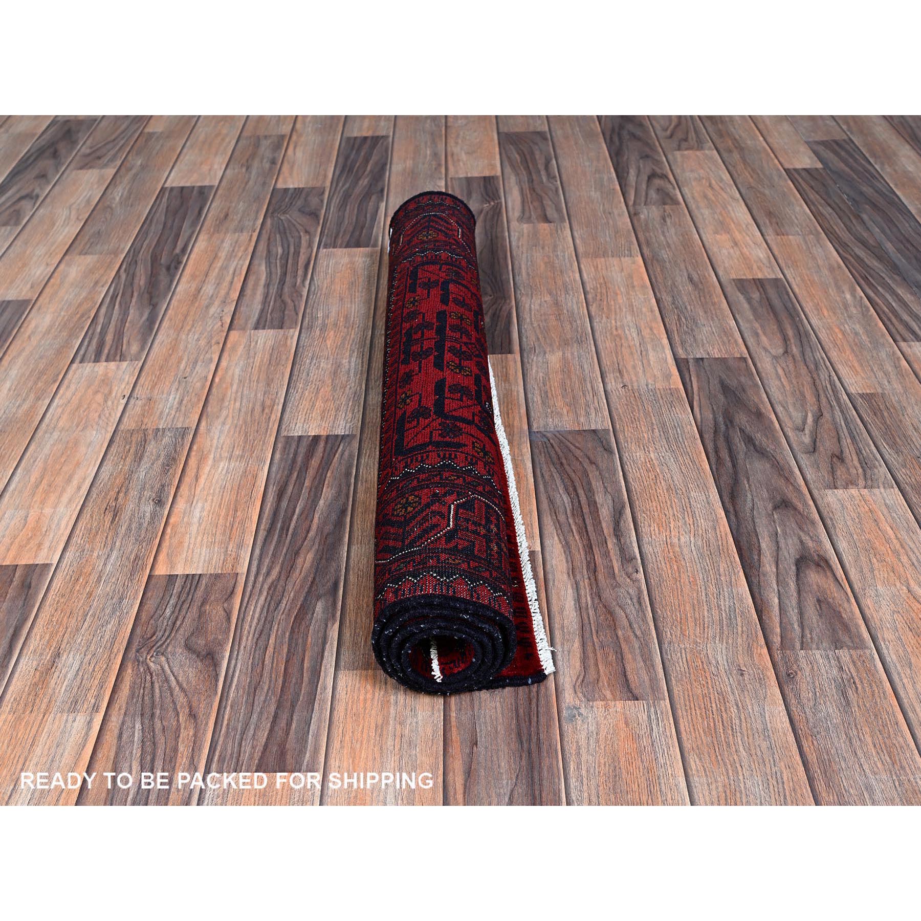 2'8"x4' Berry Red, Afghan Khamyab with Geometric Design, Hand Knotted, Soft Wool, Natural Dyes, Mat, Sample, Oriental Rug Sh701