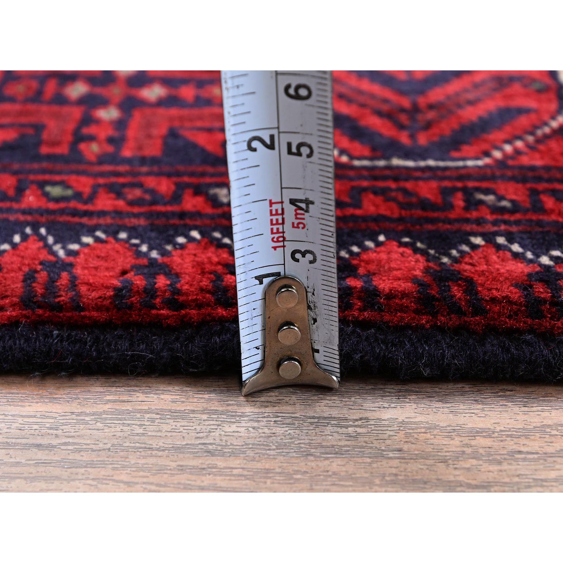 2'8"x4' Berry Red, Afghan Khamyab with Geometric Design, Hand Knotted, Soft Wool, Natural Dyes, Mat, Sample, Oriental Rug Sh701