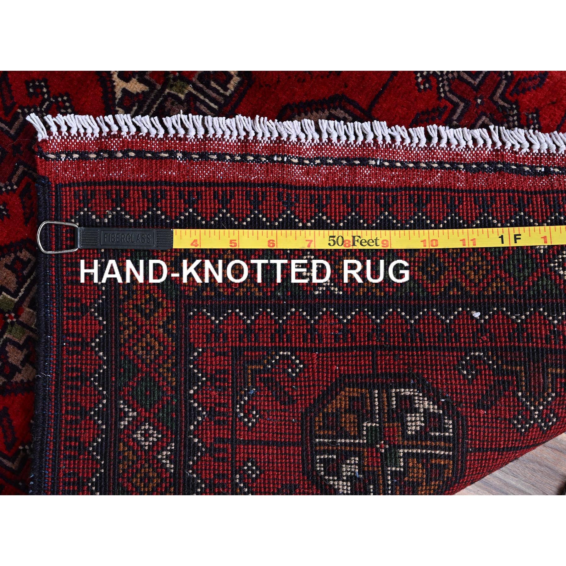 2'9"x3'10" Ruby Red, Princess Bokara with Geometric Medallions Design, Vegetable Dyes, 100% Wool, Hand Knotted, Mat, Sample, Oriental Rug S702