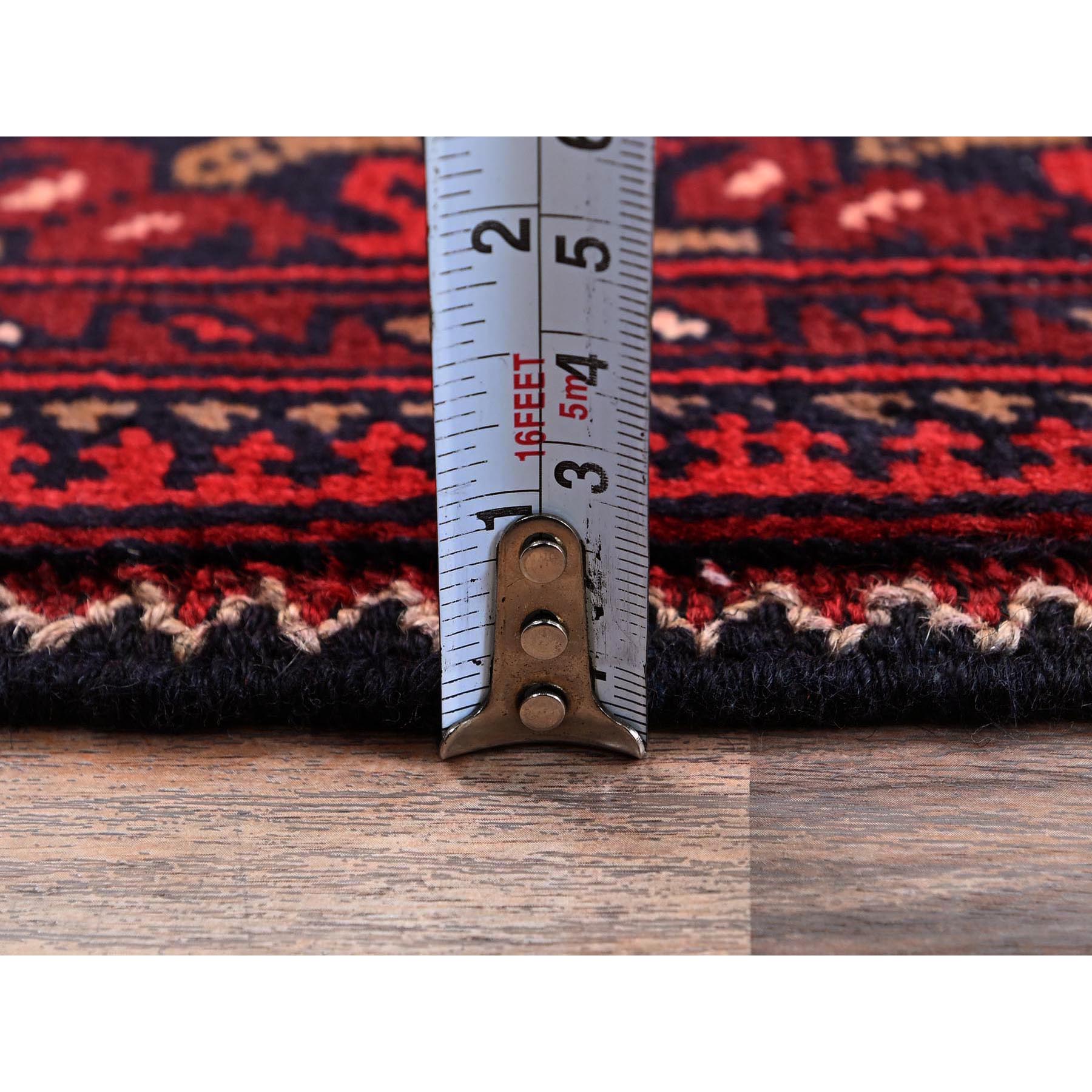 2'9"x4' Scarlet Red, Princess Bokara with Geometric Medallions Pattern, Vegetable Dyes, Soft Wool, Hand Knotted, Sample, Mat, Oriental Rug Sh703