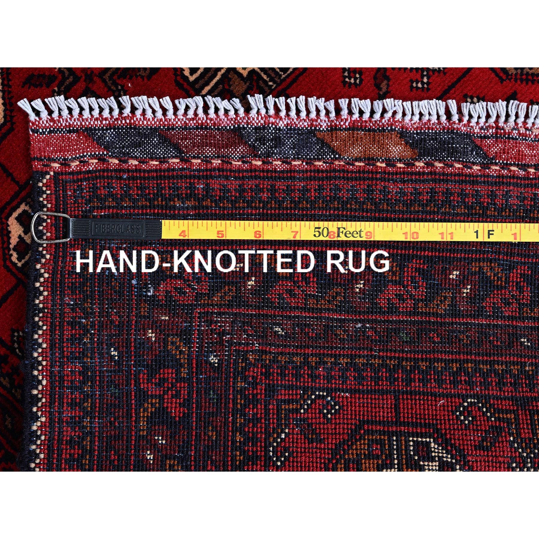 2'9"x4' Scarlet Red, Princess Bokara with Geometric Medallions Pattern, Vegetable Dyes, Soft Wool, Hand Knotted, Sample, Mat, Oriental Rug Sh703
