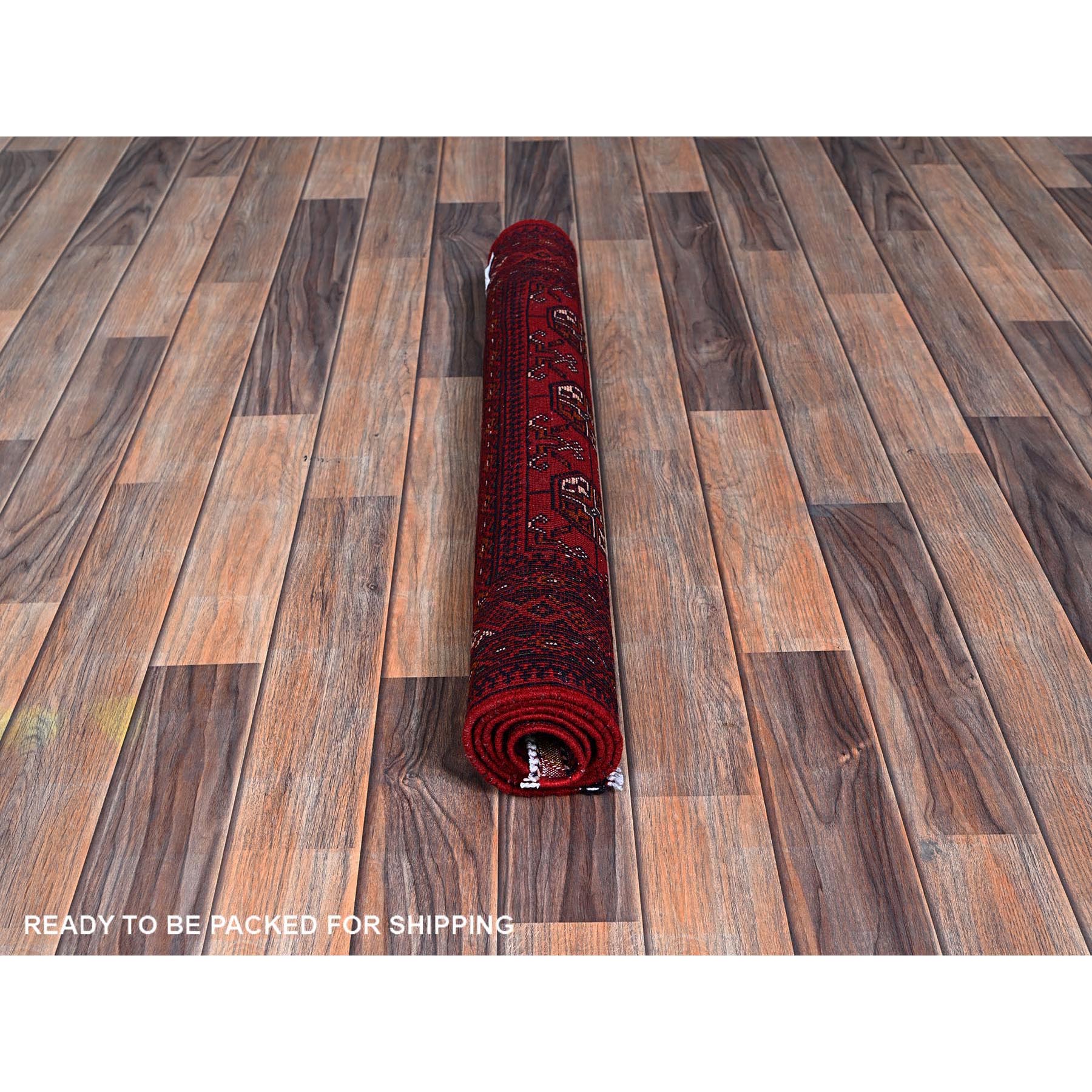 2'7"x4' Chili Red, Princess Bokara with Geometric Pattern, Natural Dyes, Hand Knotted, 100% Wool, Mat, Sample, Oriental Rug Sh704