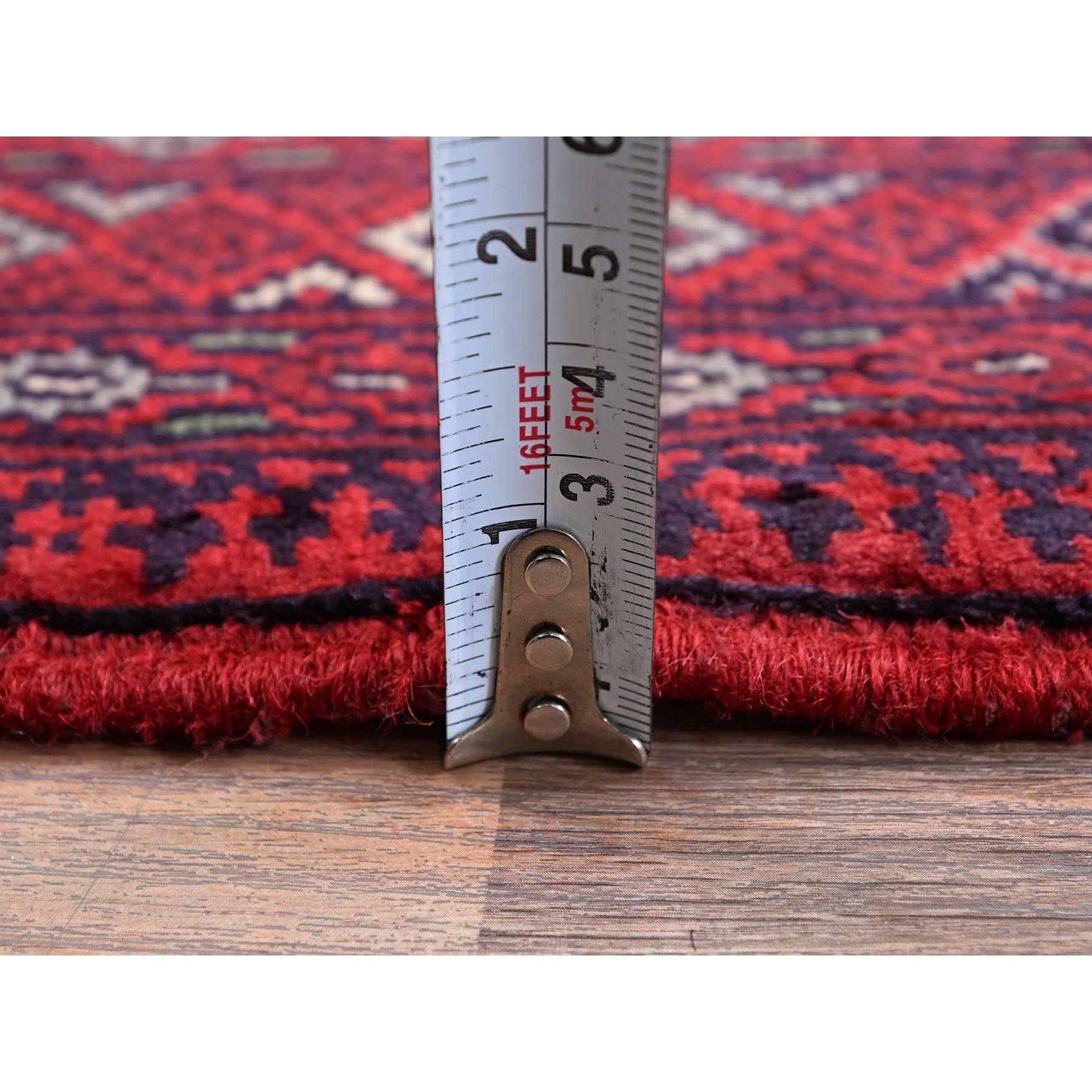 2'7"x4' Chili Red, Princess Bokara with Geometric Pattern, Natural Dyes, Hand Knotted, 100% Wool, Mat, Sample, Oriental Rug Sh704