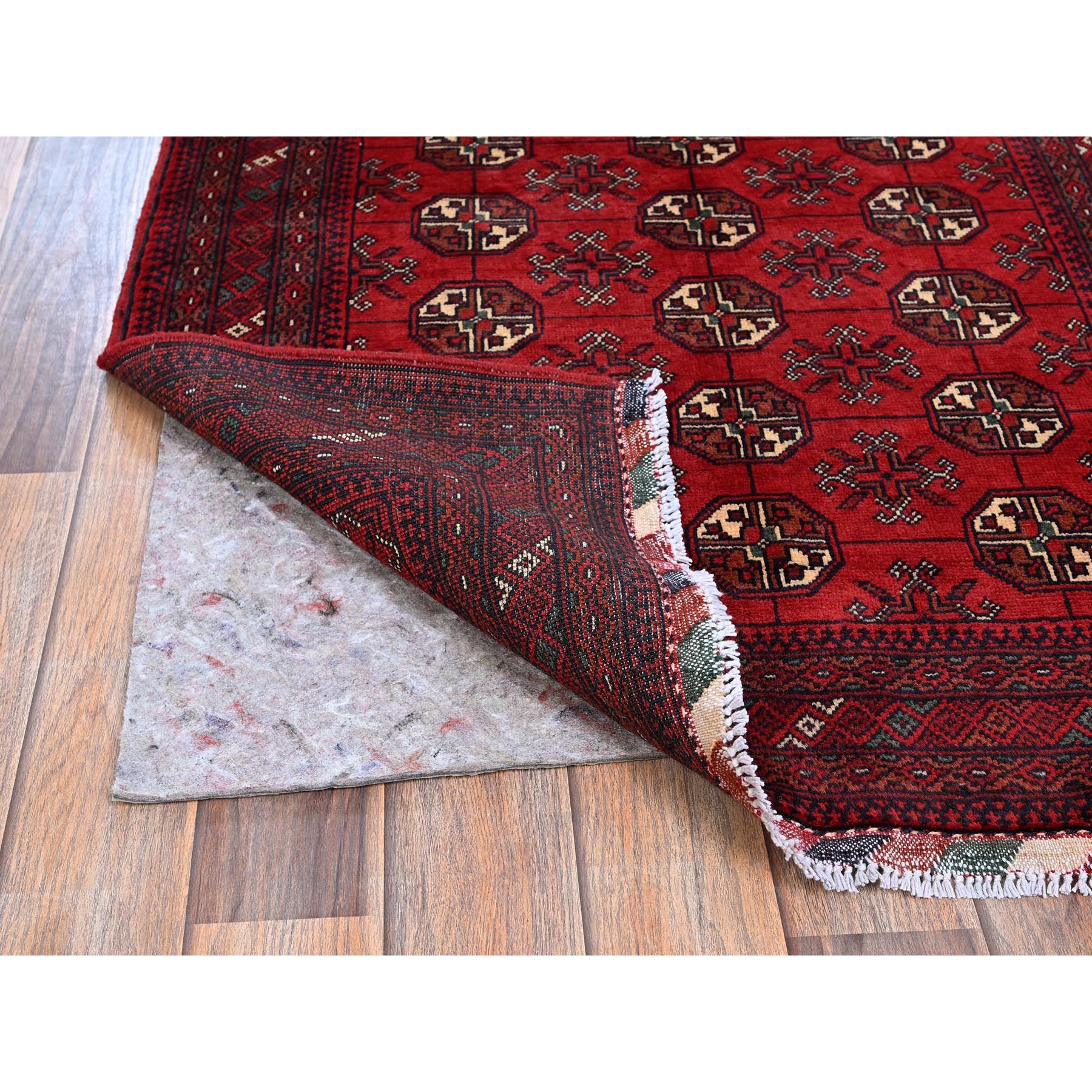 2'9"x4' Berry Red, Princess Bokara with Geometric Medallions Design, 100% Wool, Veggie Dyes, Hand Knotted, Mat, Sample, Oriental Rug Sh705
