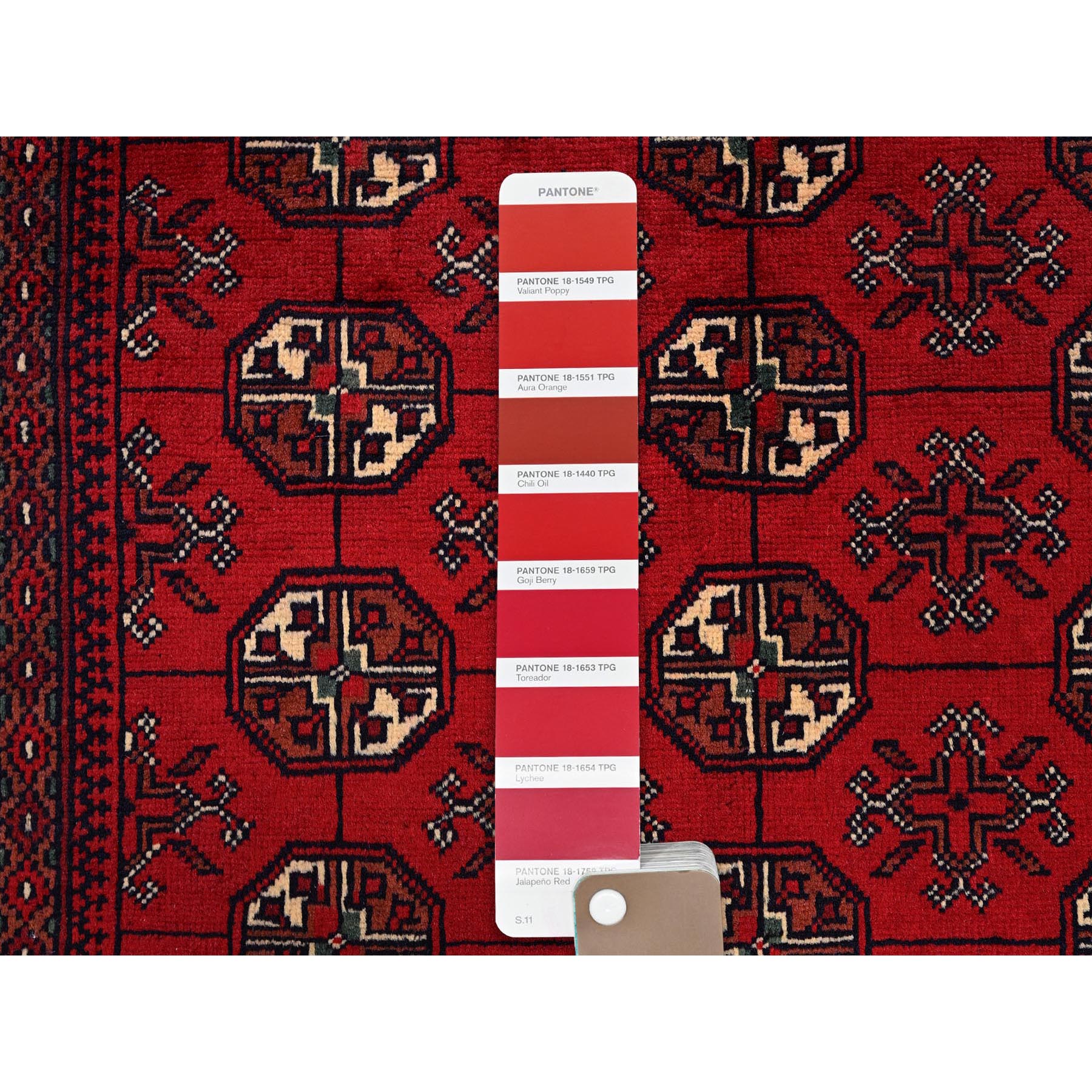 2'9"x4' Berry Red, Princess Bokara with Geometric Medallions Design, 100% Wool, Veggie Dyes, Hand Knotted, Mat, Sample, Oriental Rug Sh705