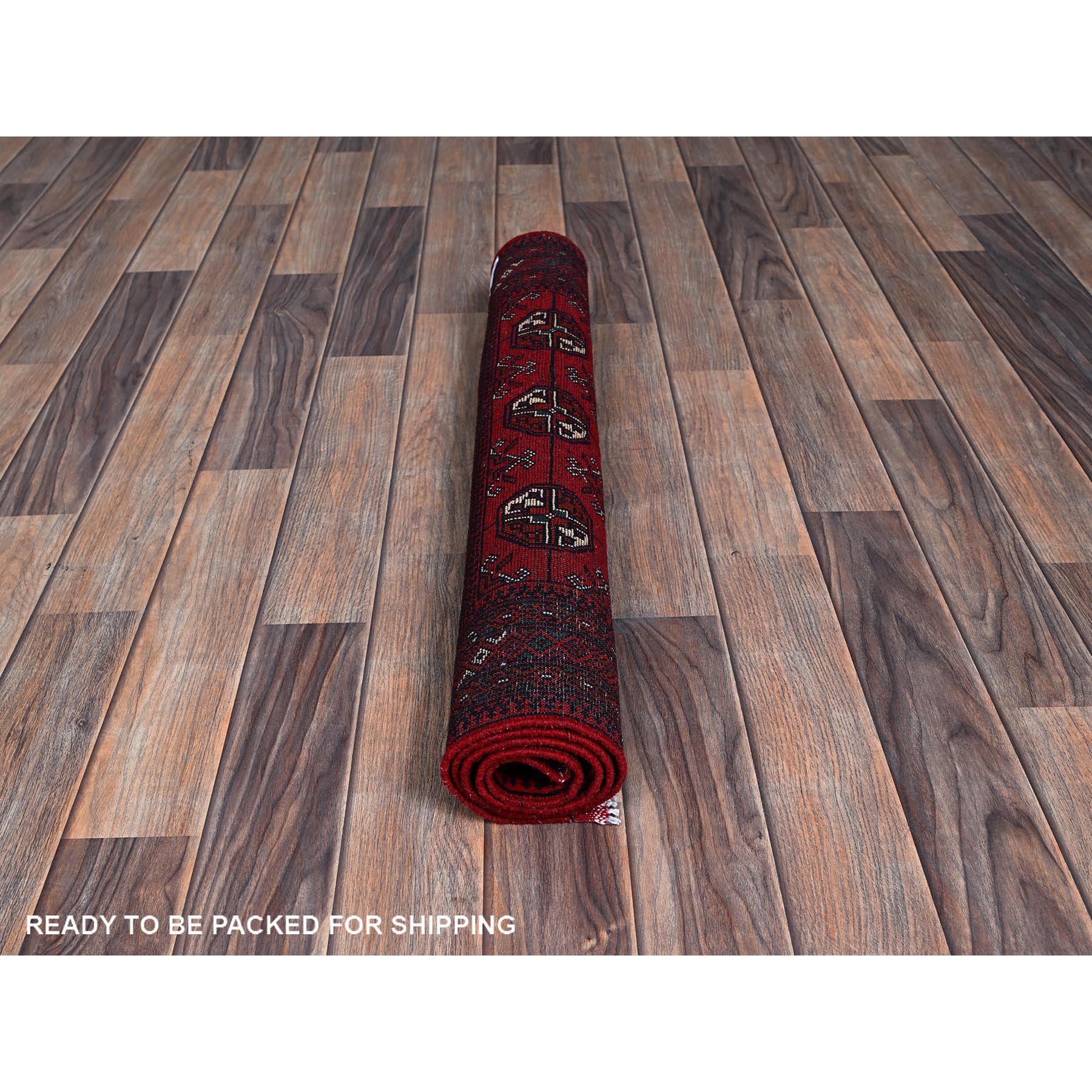 2'9"x4' Berry Red, Princess Bokara with Geometric Medallions Design, 100% Wool, Veggie Dyes, Hand Knotted, Mat, Sample, Oriental Rug Sh705