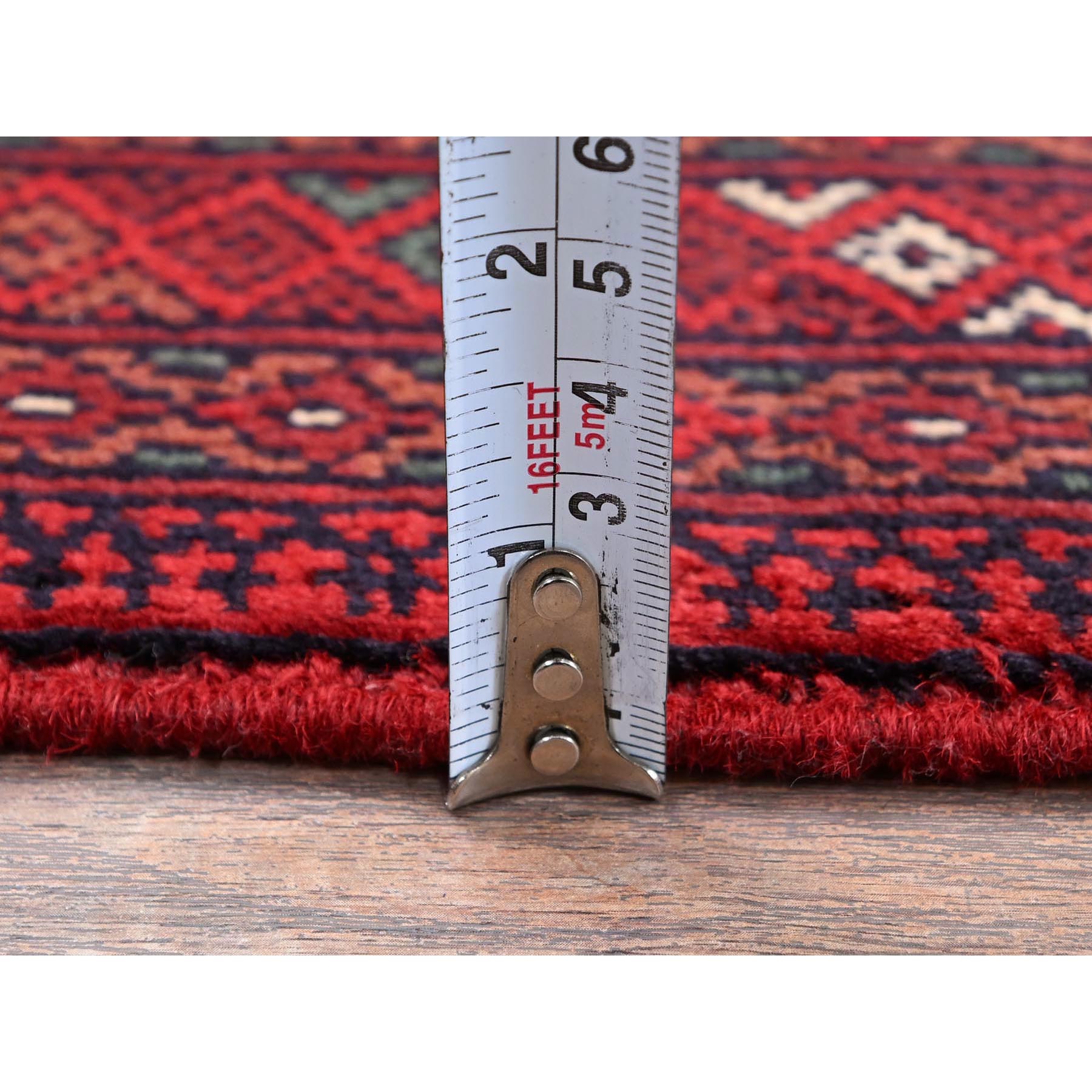 2'9"x4' Berry Red, Princess Bokara with Geometric Medallions Design, 100% Wool, Veggie Dyes, Hand Knotted, Mat, Sample, Oriental Rug Sh705