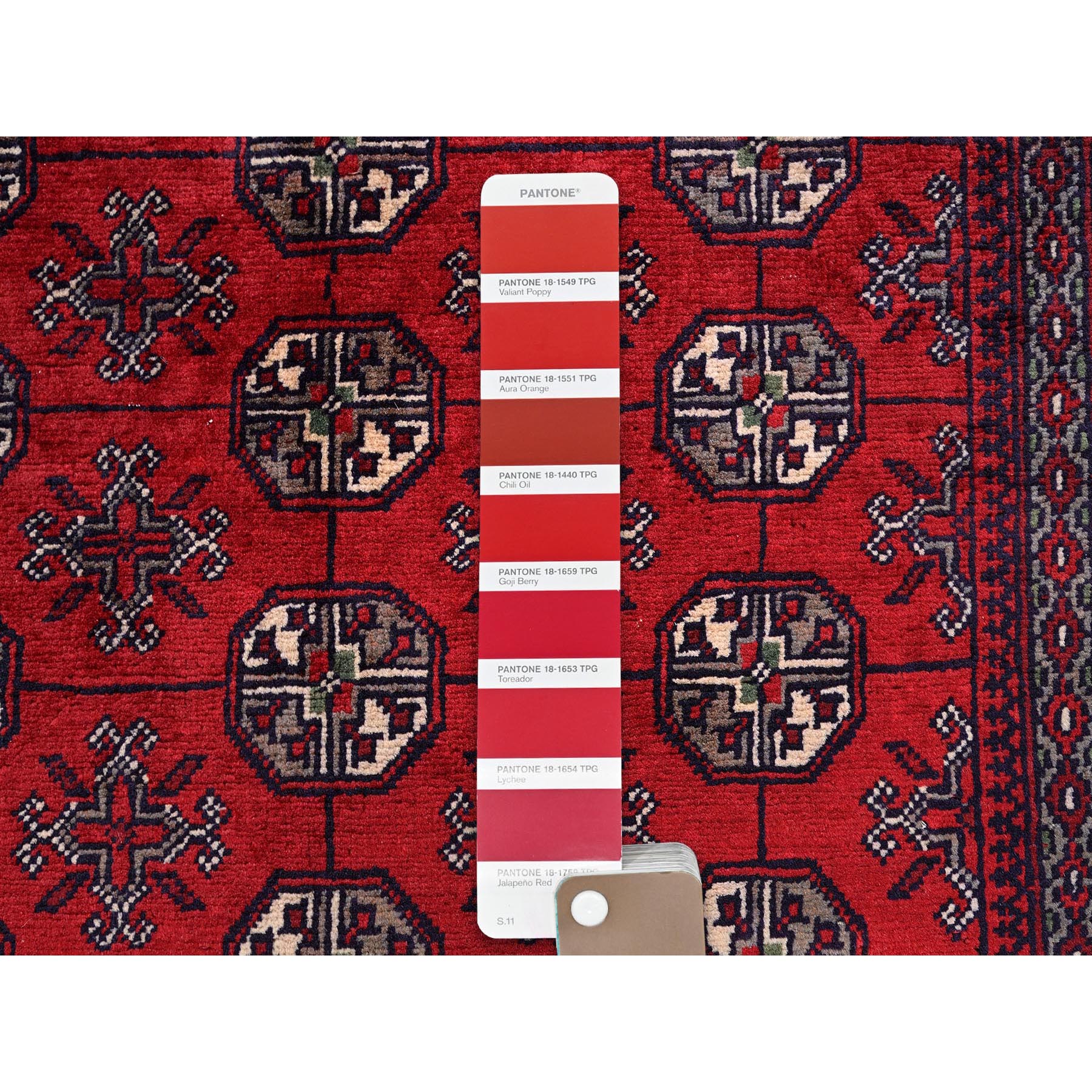 2'9"x4'1" Berry Red, Princess Bokara with Geometric Medallions Design, Vegetable Dyes, Soft and Shiny Wool, Hand Knotted, Mat, Sample, Oriental Rug Sh706