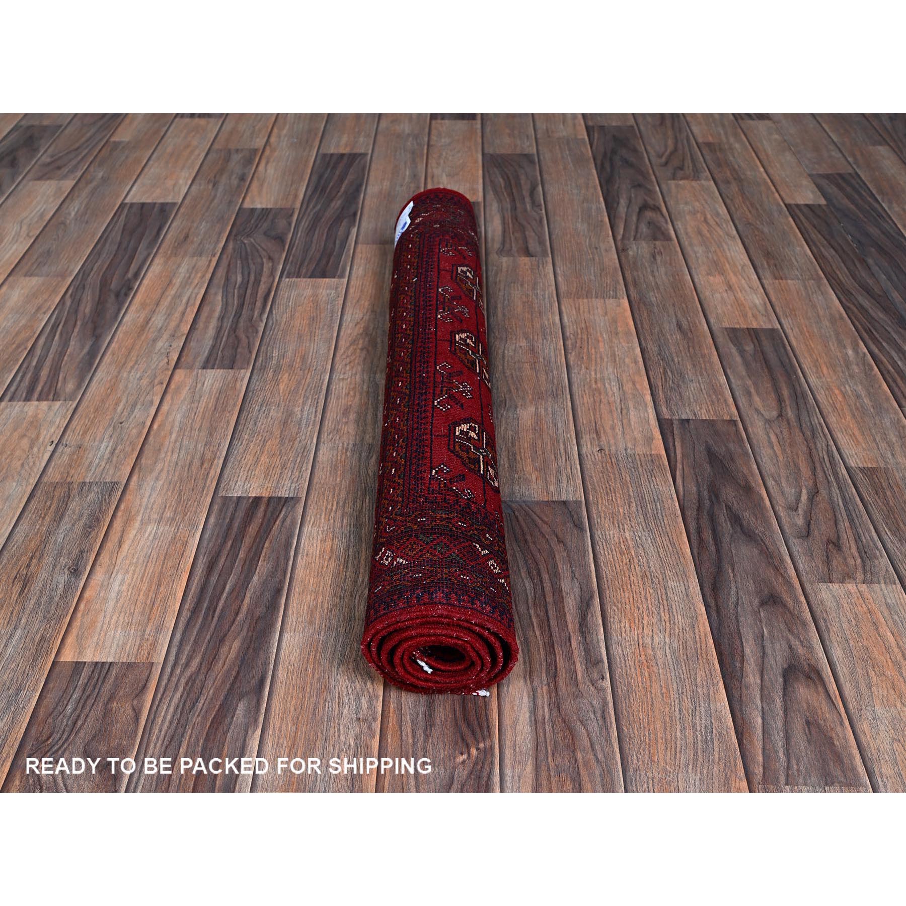 2'9"x4'1" Berry Red, Princess Bokara with Geometric Medallions Design, Vegetable Dyes, Soft and Shiny Wool, Hand Knotted, Mat, Sample, Oriental Rug Sh706