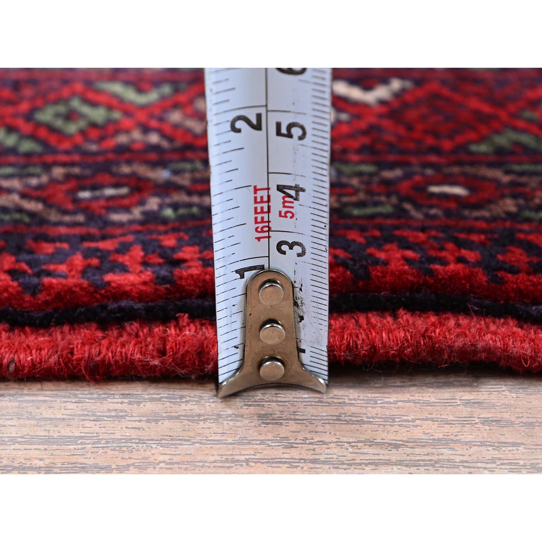 2'9"x4'1" Berry Red, Princess Bokara with Geometric Medallions Design, Vegetable Dyes, Soft and Shiny Wool, Hand Knotted, Mat, Sample, Oriental Rug Sh706