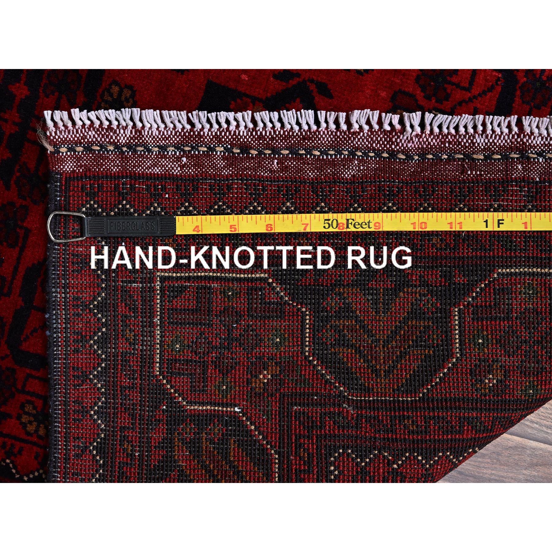 2'9"x3'10" Carmine Red, Hand Knotted, Afghan Khamyab with Tribal Design, Pure Wool, Natural Dyes, Mat, Sample, Oriental Rug Sh707