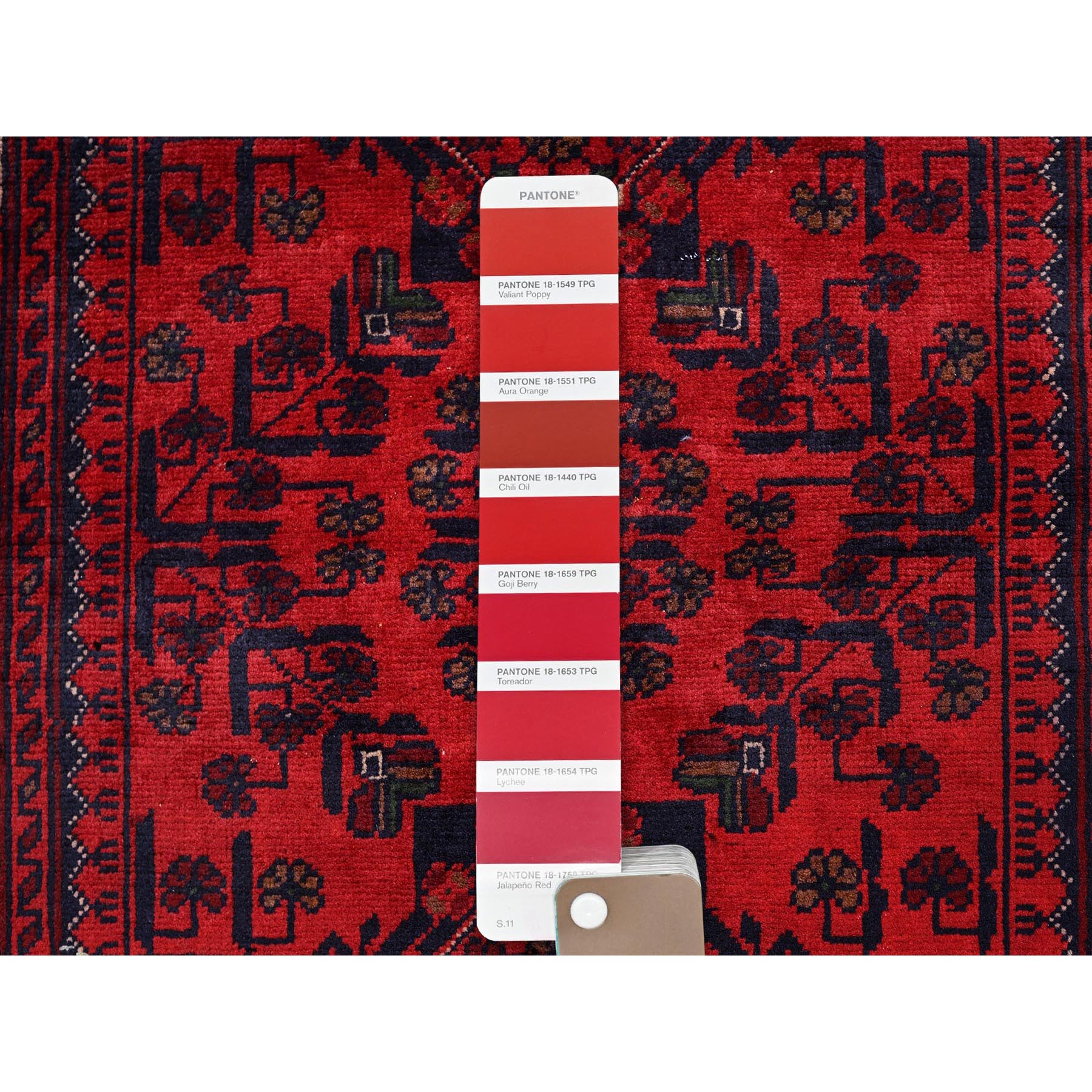 2'9"x3'10" Berry Red, Afghan Khamyab with Tribal Design, Hand Knotted, Soft Wool, Veggie Dyes, Mat, Sample, Oriental Rug Sh708